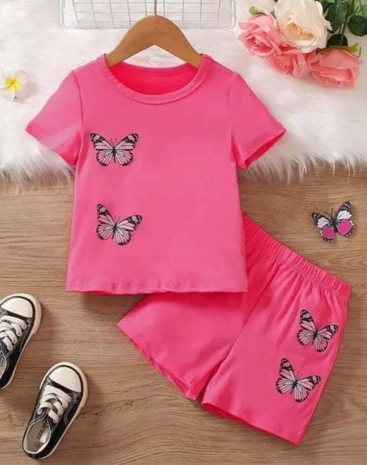 Pack of 1 Girls Cotton Top With Shorts ( Pink )