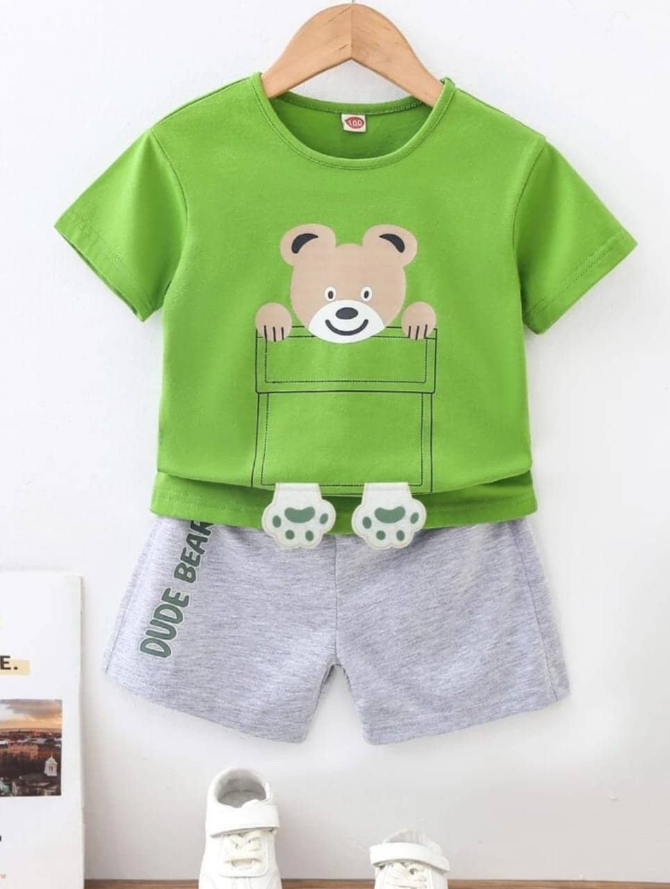 Pack of 1 Baby Boys Cotton T-Shirt & Shorts Set ( Green )