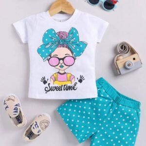 Pack of 1 Baby Girls Hosiery T-shirt & Shorts ( White )