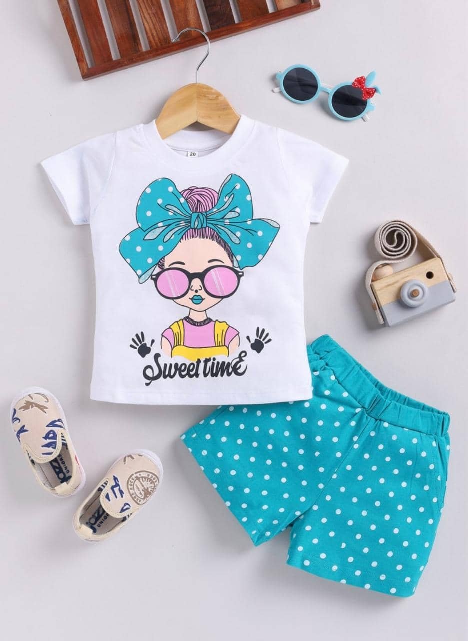 Pack of 1 Baby Girls Hosiery T-shirt & Shorts ( White )