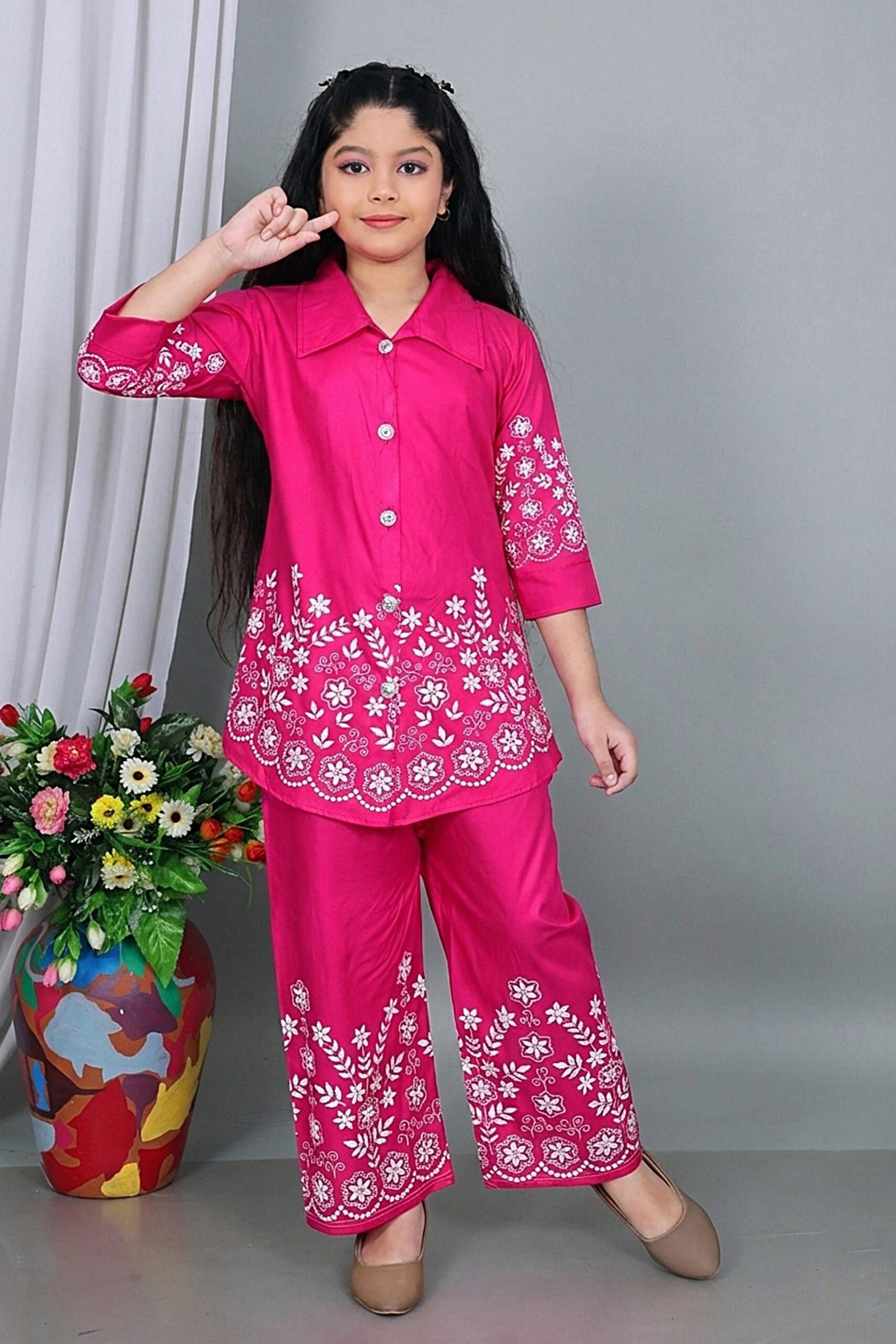Maheera Fashion Baby Girls Rayon Kurti with Palazzo ( Pack of 1 , Pink )