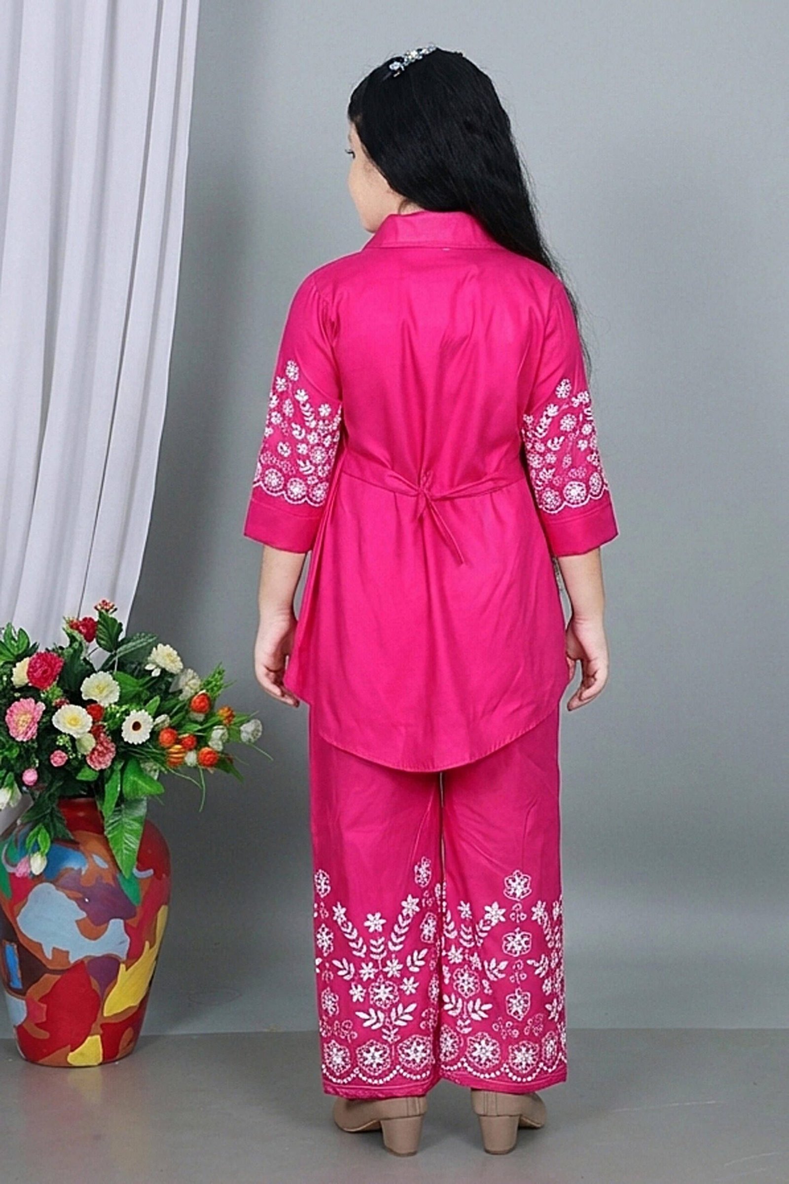 Maheera Fashion Baby Girls Rayon Kurti with Palazzo ( Pack of 1 , Pink ) - Image 2