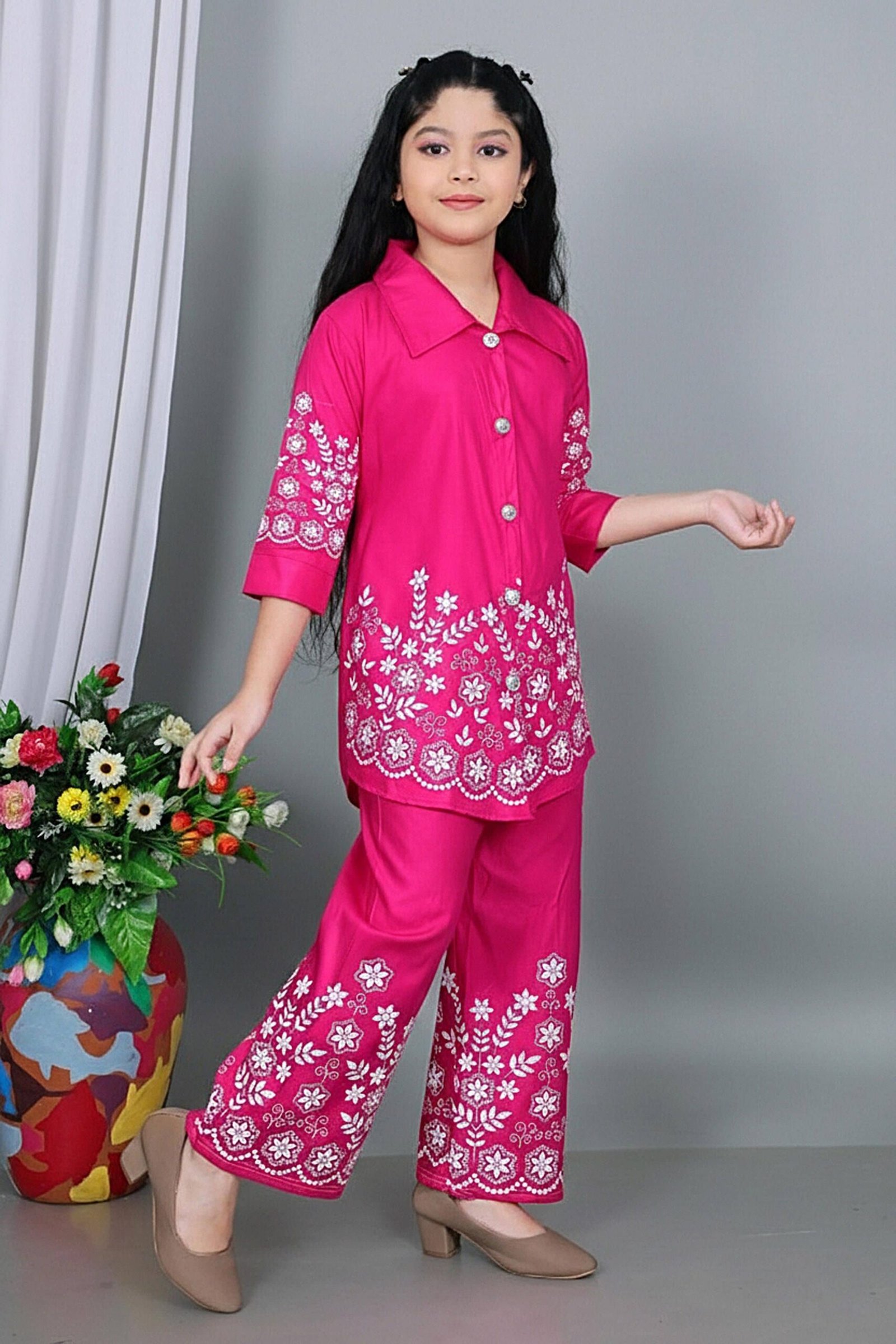 Maheera Fashion Baby Girls Rayon Kurti with Palazzo ( Pack of 1 , Pink ) - Image 3