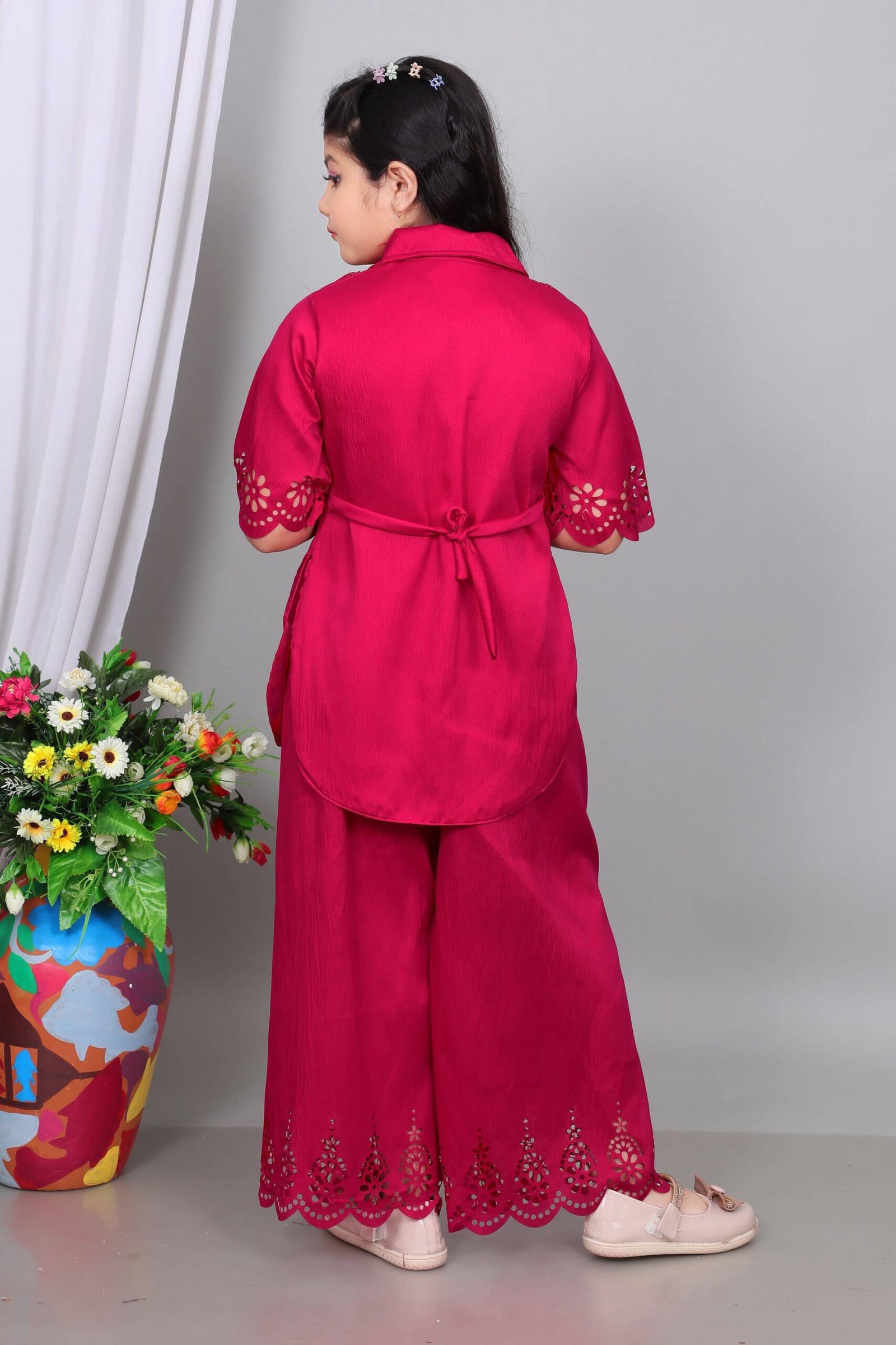 Maheera Fashion Girls Rayon Kurti with Palazzo ( Pack of 1 , Red ) - Image 2
