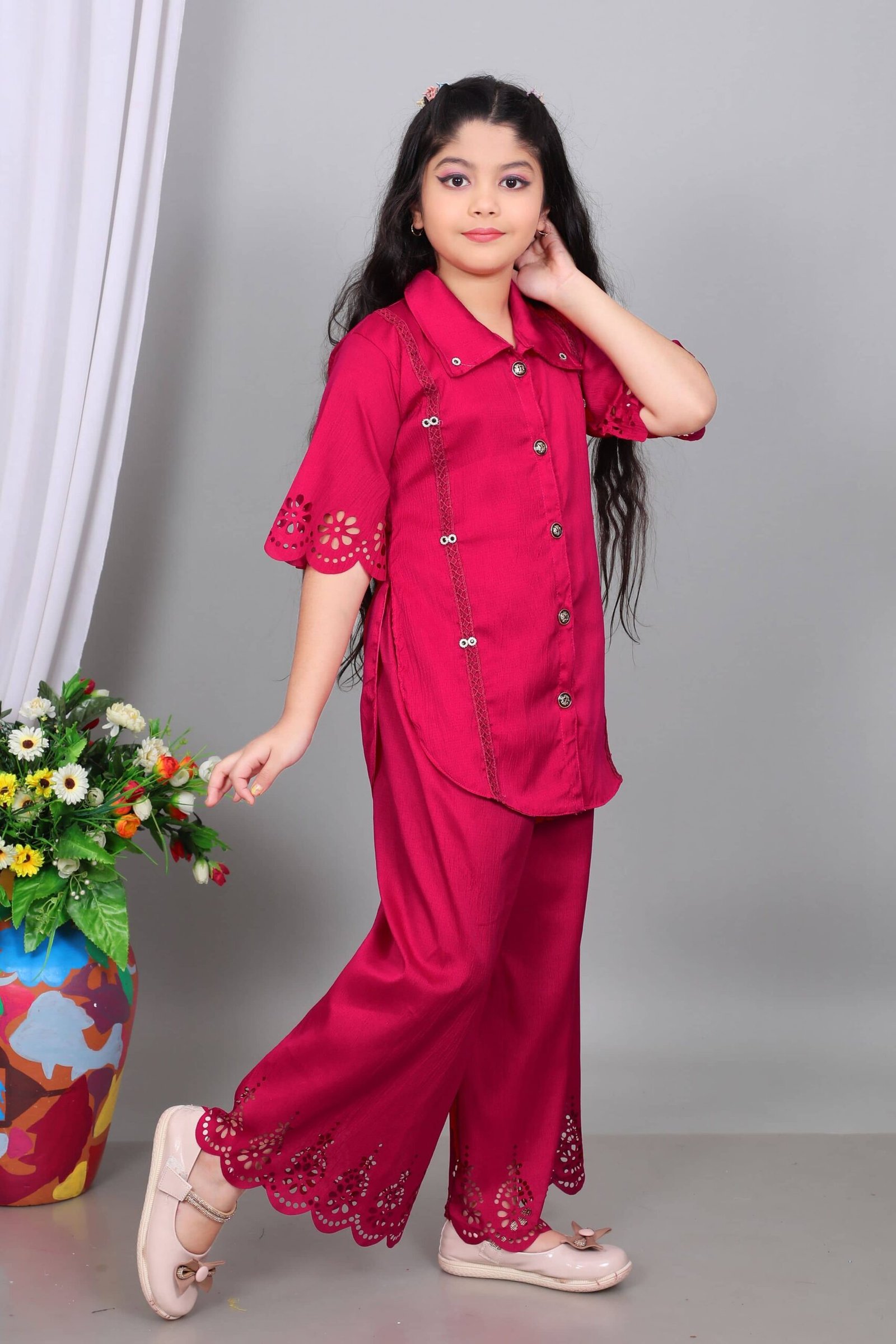Maheera Fashion Girls Rayon Kurti with Palazzo ( Pack of 1 , Red ) - Image 4