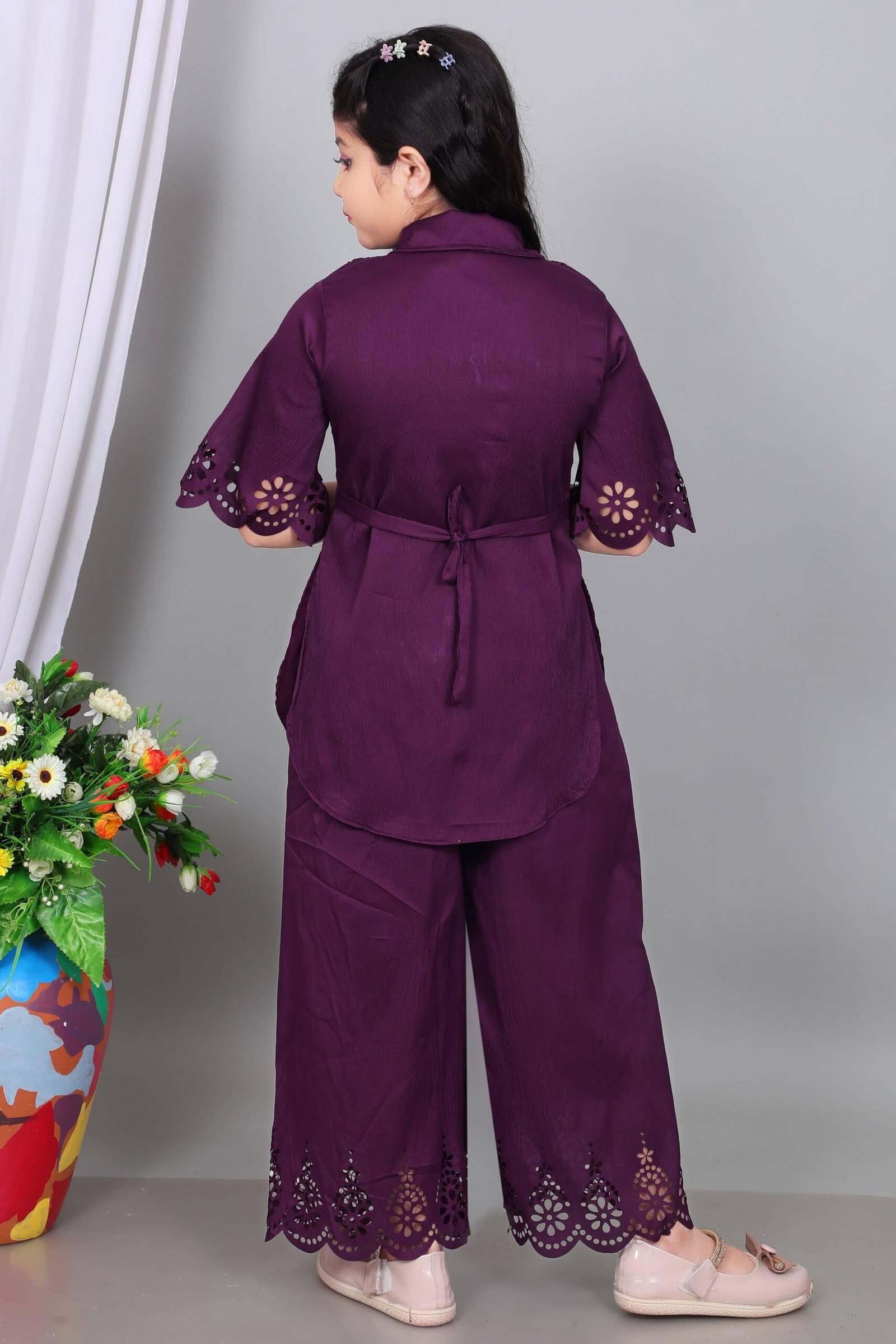 Maheera Fashion Girls Rayon Kurti with Palazzo ( Pack of 1 , Purple ) - Image 2