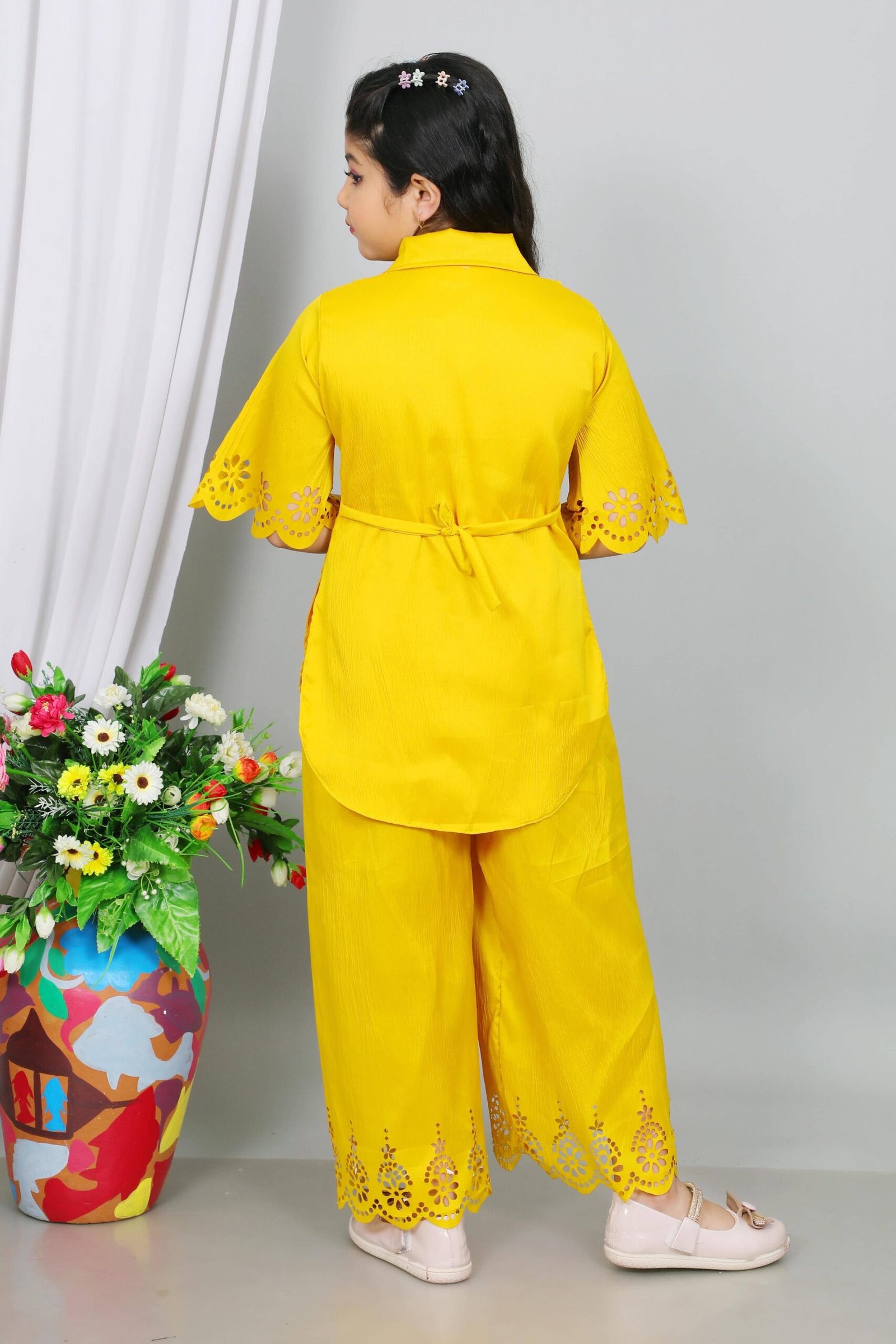 Maheera Fashion Girls Rayon Kurti with Palazzo ( Pack of 1 , Yellow ) - Image 2