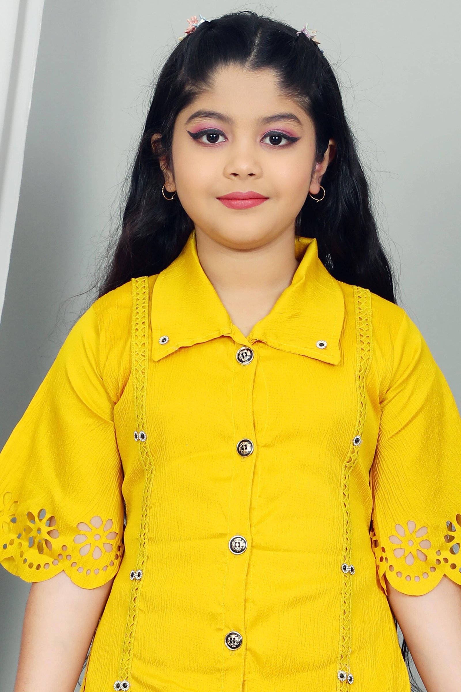 Maheera Fashion Girls Rayon Kurti with Palazzo ( Pack of 1 , Yellow ) - Image 3