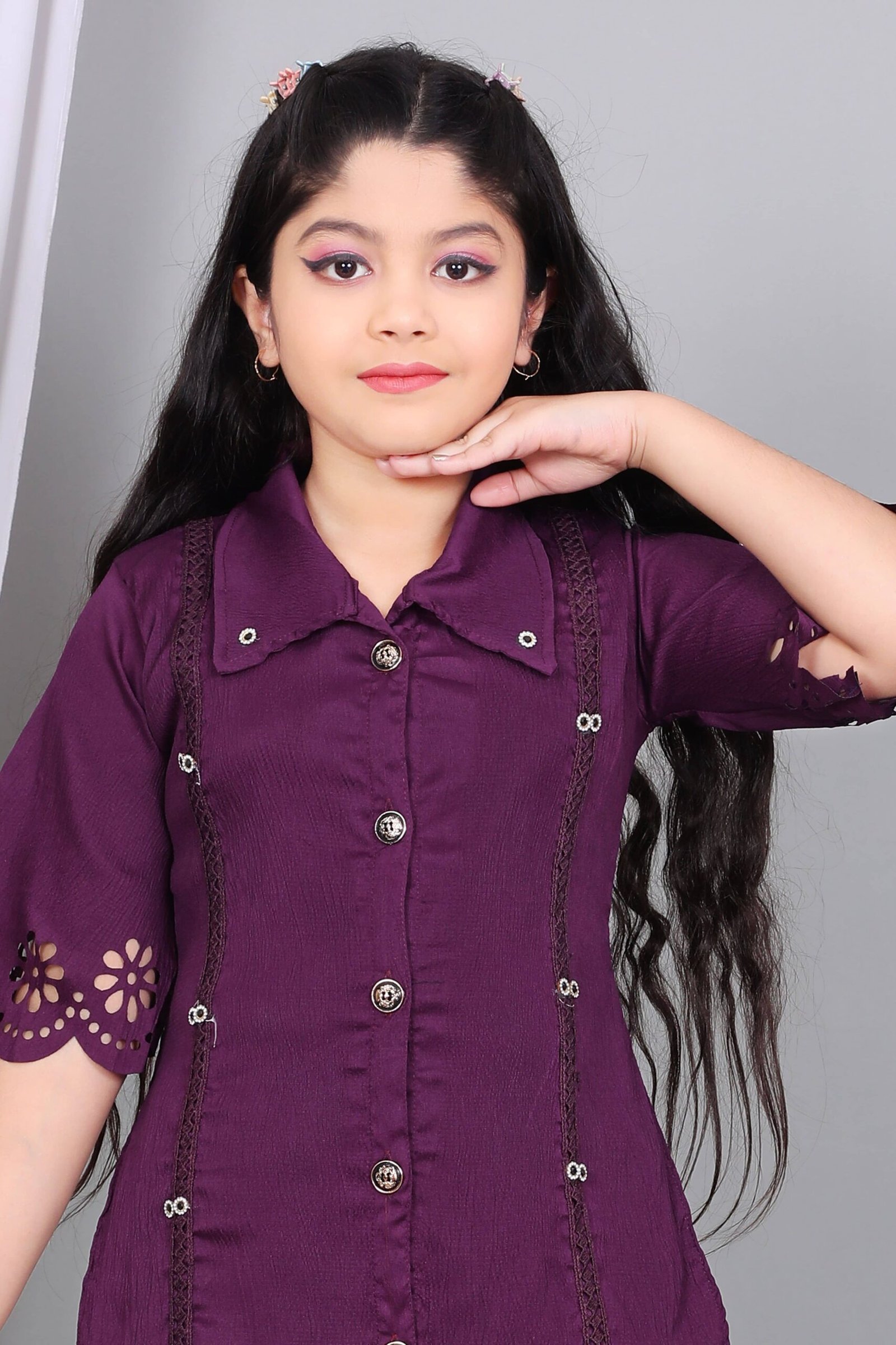 Maheera Fashion Girls Rayon Kurti with Palazzo ( Pack of 1 , Purple ) - Image 3