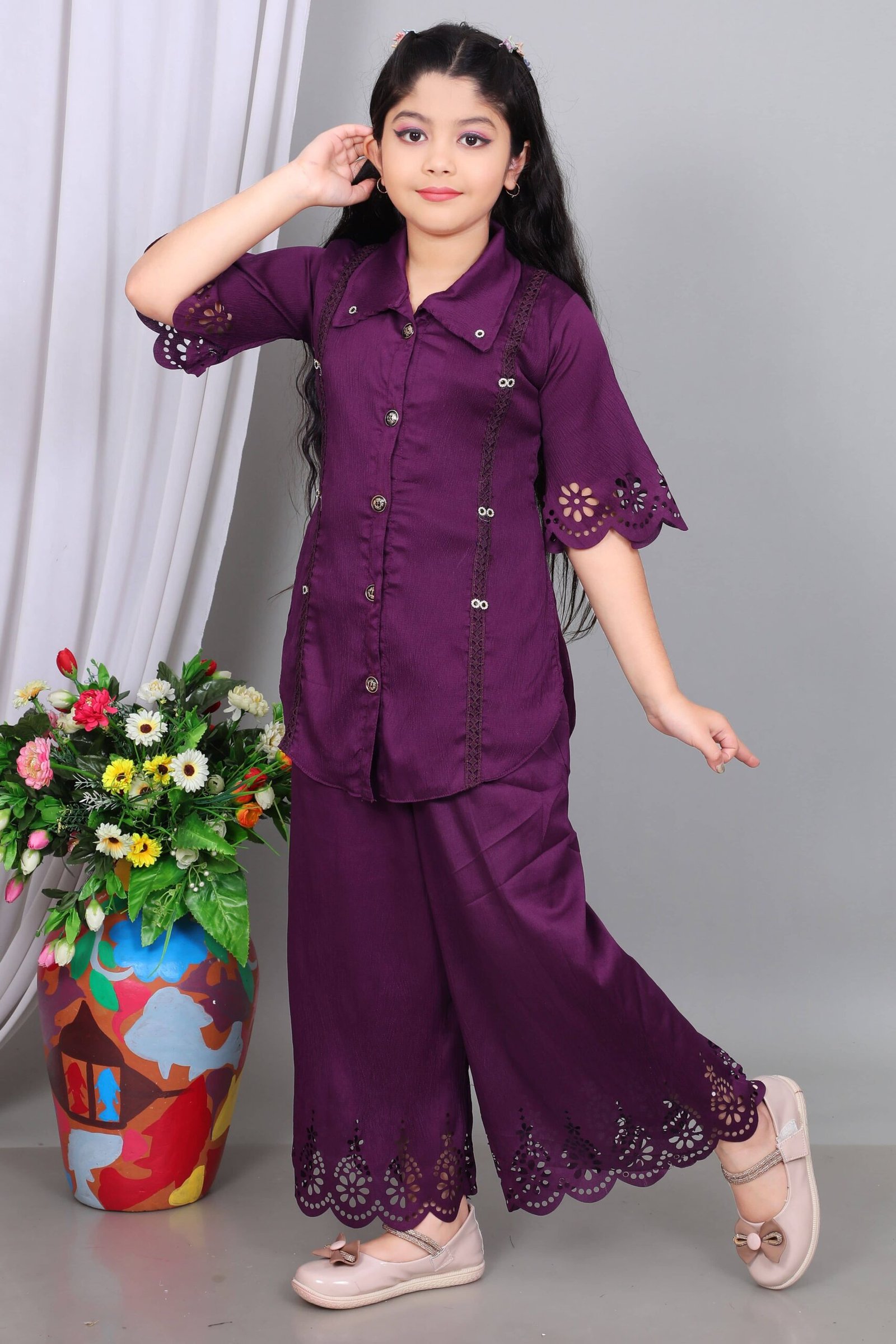 Maheera Fashion Girls Rayon Kurti with Palazzo ( Pack of 1 , Purple ) - Image 4