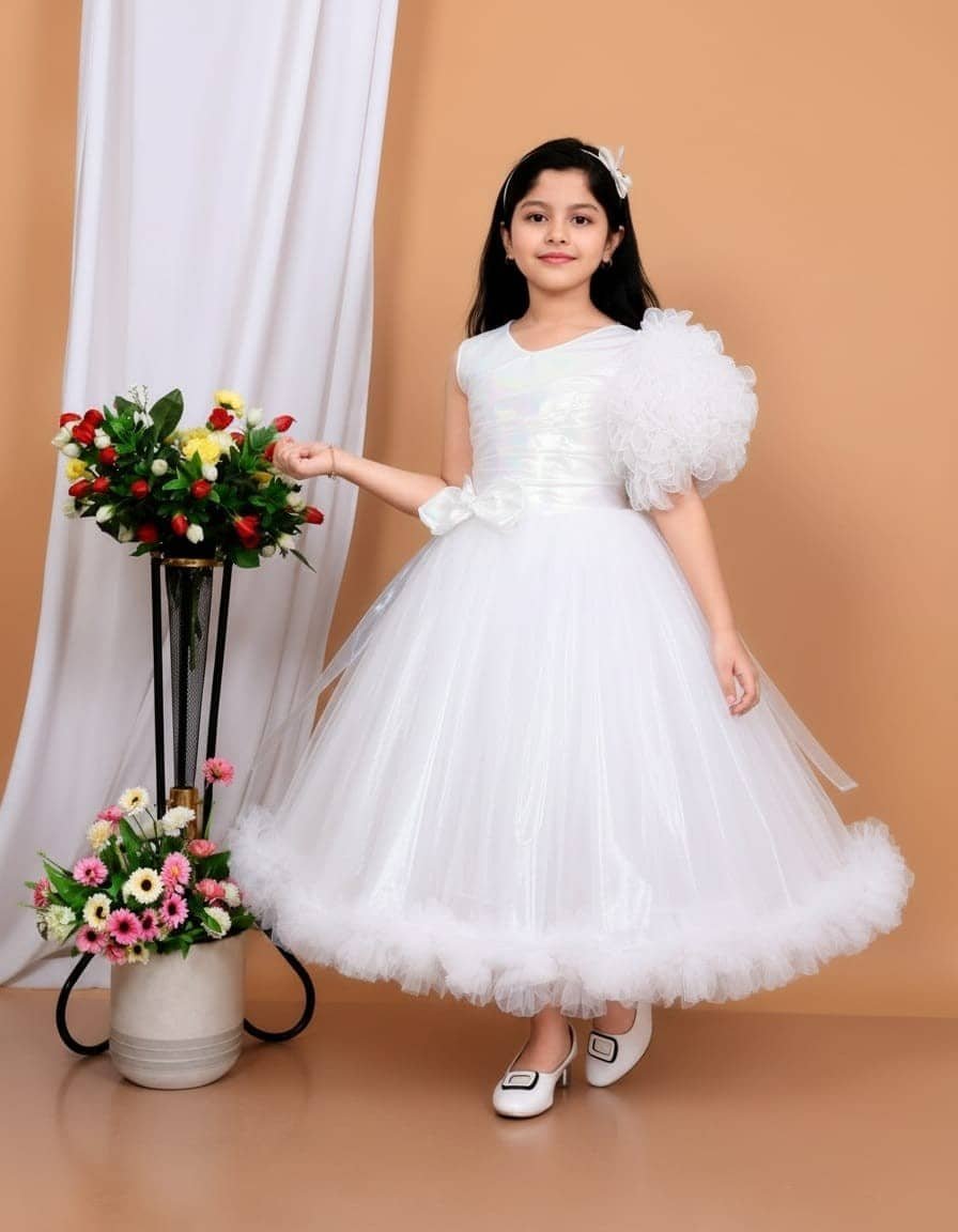 Maher Dresses Net Frock For Baby Girls ( Pack of 1 , White )