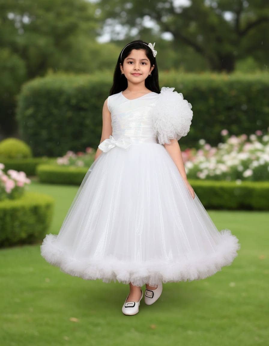 Maher Dresses Net Frock For Baby Girls ( Pack of 1 , White ) - Image 2