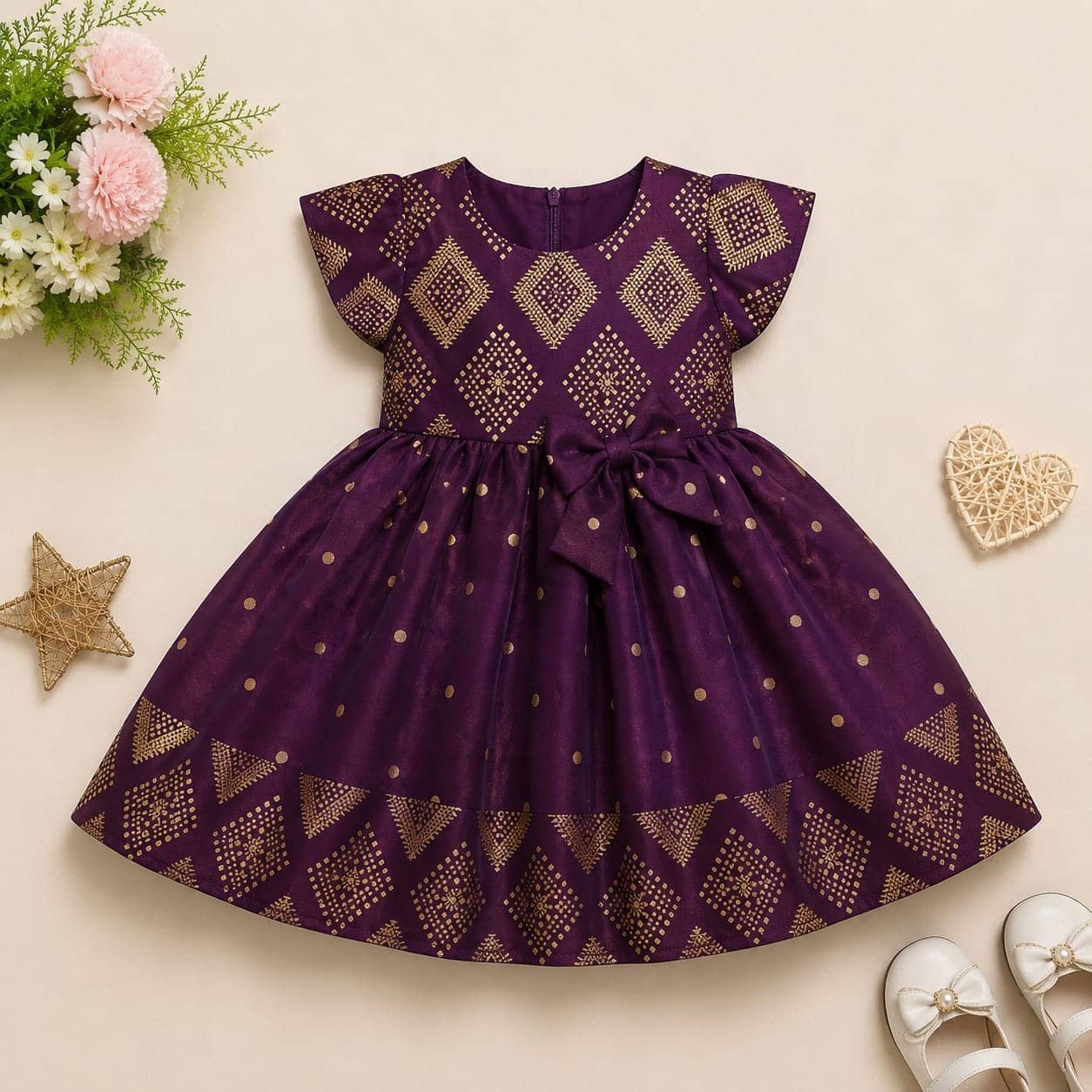Mehek Cotton Blend Frock For Girls ( Pack of 1 , Purple ) - Image 3