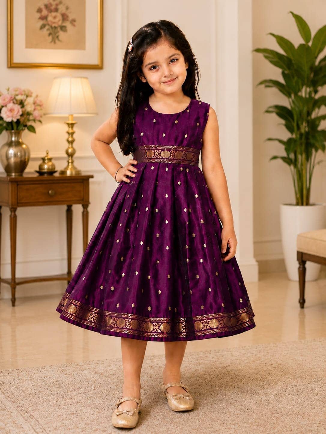 Mehek Cotton Blend Frock For Girls ( Pack of 1 , Purple )