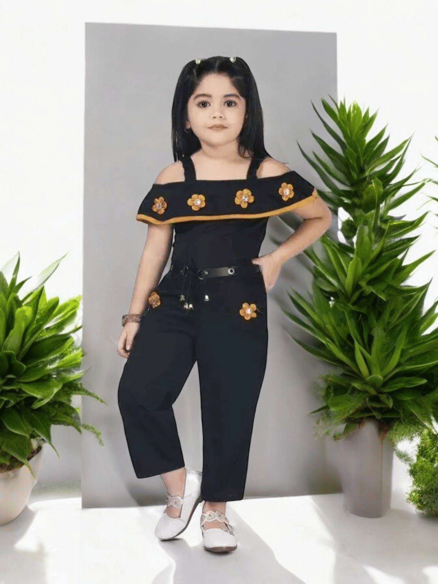 Mullick the designer Girls Crepe Jumpsuit ( Pack of 1 , Black )