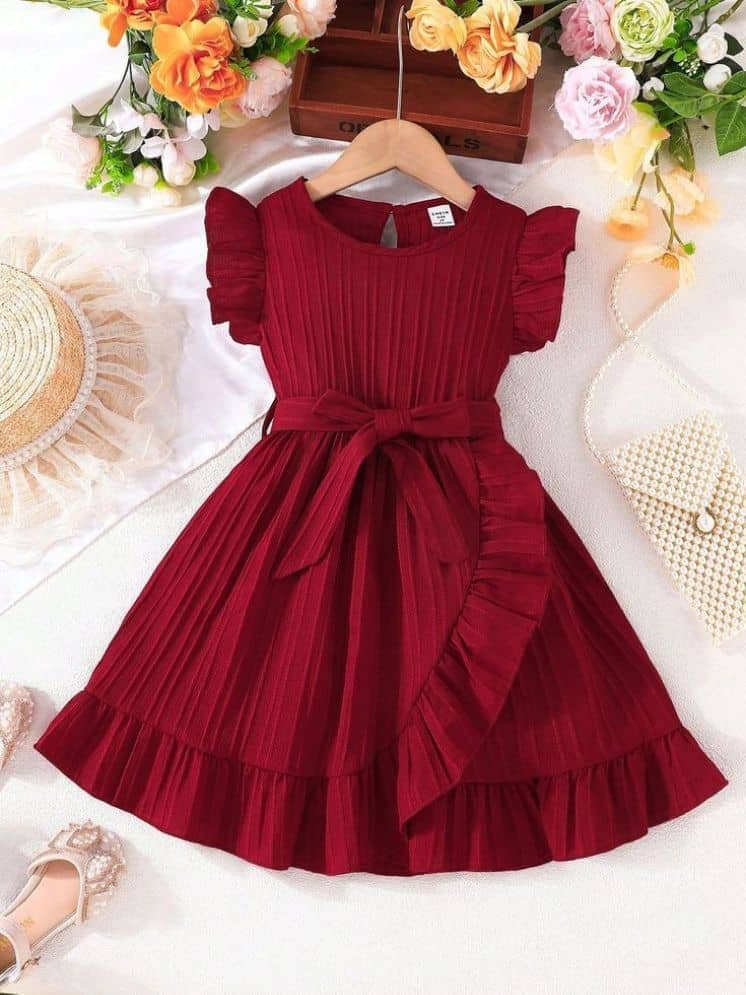Mullick the designer Cotton Blend Dress For Girls ( Pack of 1 , Maroon )