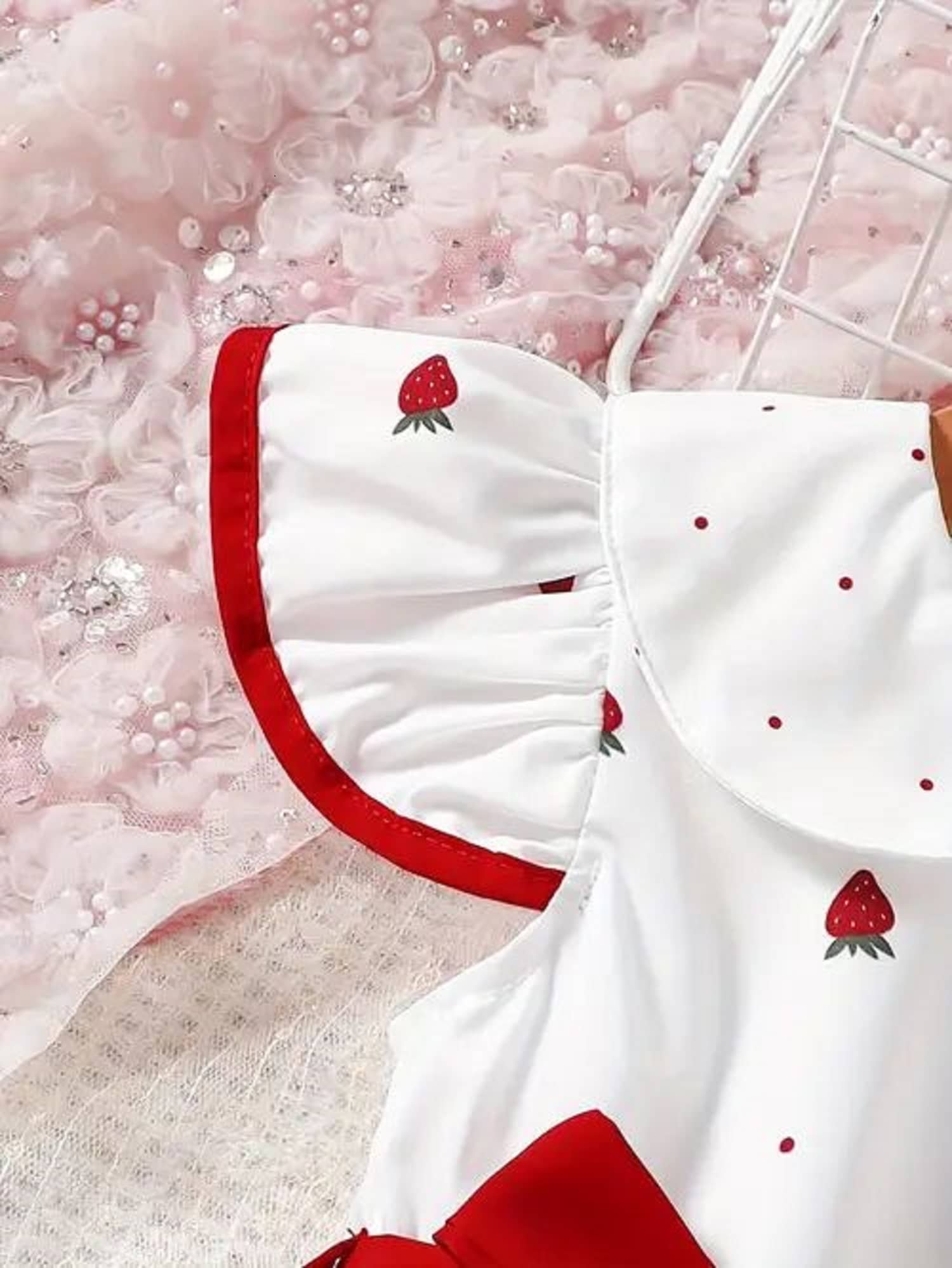 Mullick the designer Cotton Blend Frock For Girls ( Pack of 1 , White,Red ) - Image 3