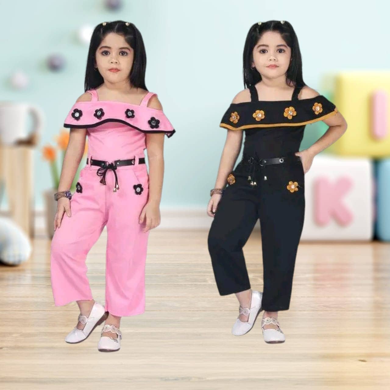 Mullick the designer Pack of 2 Girls Crepe T-shirt & Pants ( Pink,Black )