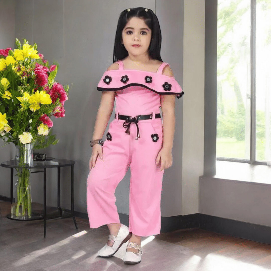 Mullick the designer Girls Crepe Jumpsuit ( Pack of 1 , Pink )