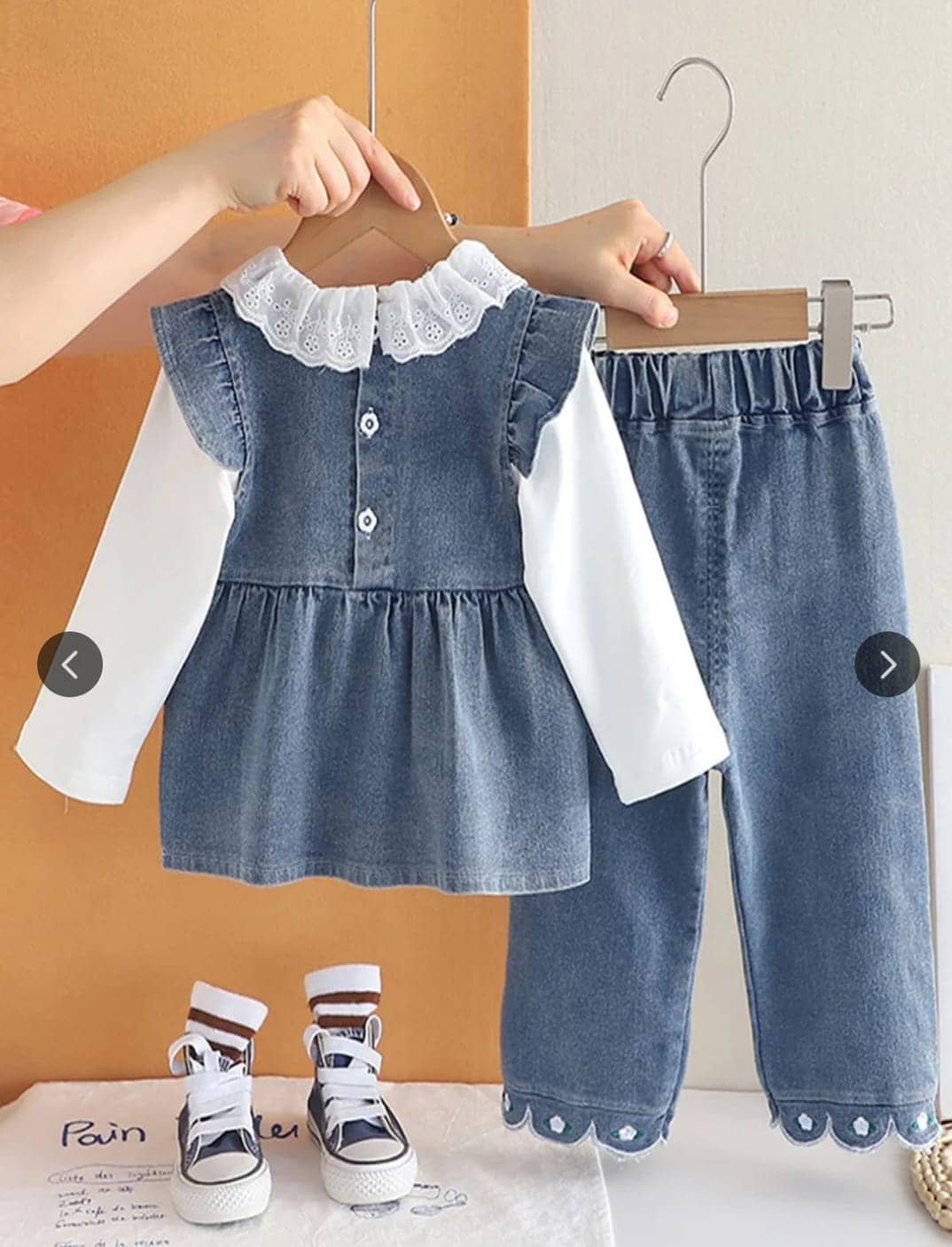 Baby Girls Cotton T-shirt & Jeans Set ( Blue & White , Pack of 1 ) - Image 2