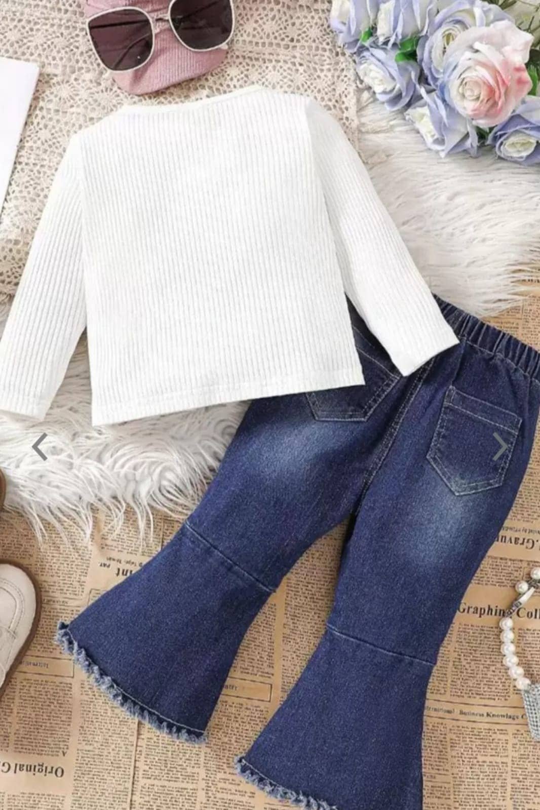 N.Mannat Colletion Baby Girls Denim T-shirt & Jeans Set ( White , Pack of 1 ) - Image 2