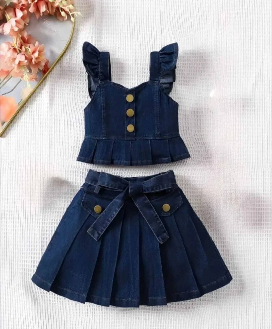 N.Mannat Colletion Baby Girls Denim T-shirt & Skirt Set ( Blue , Pack of 1 )