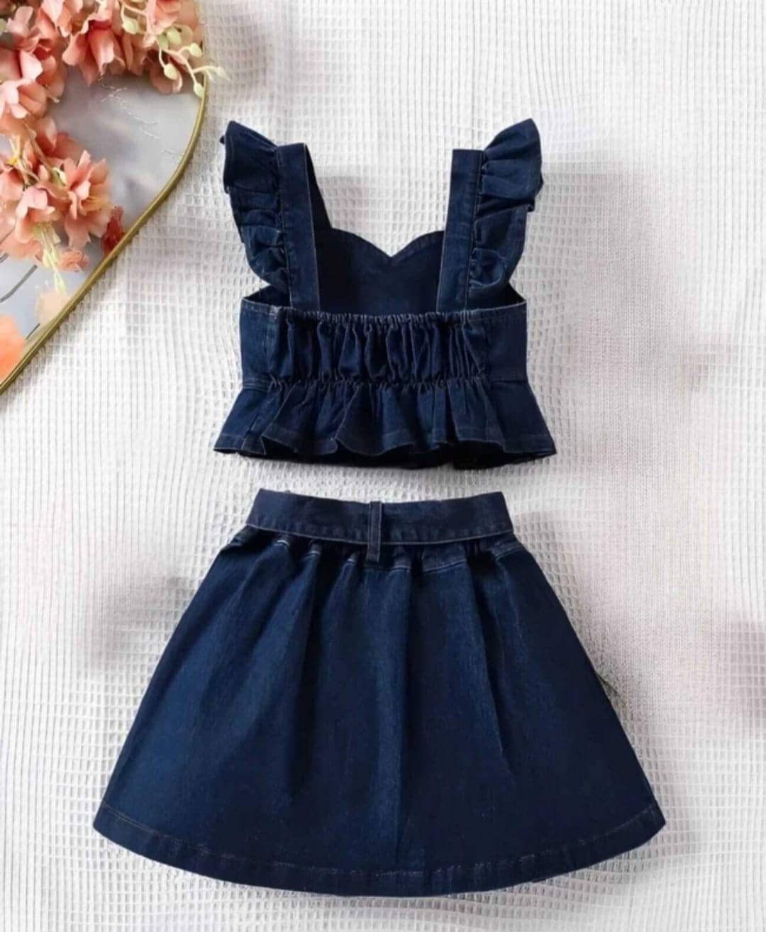 N.Mannat Colletion Baby Girls Denim T-shirt & Skirt Set ( Blue , Pack of 1 ) - Image 2