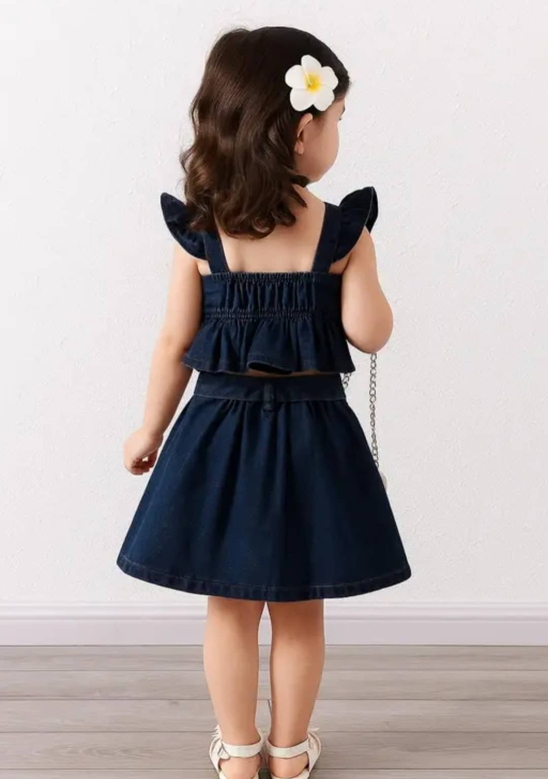 N.Mannat Colletion Baby Girls Denim T-shirt & Skirt Set ( Blue , Pack of 1 ) - Image 5