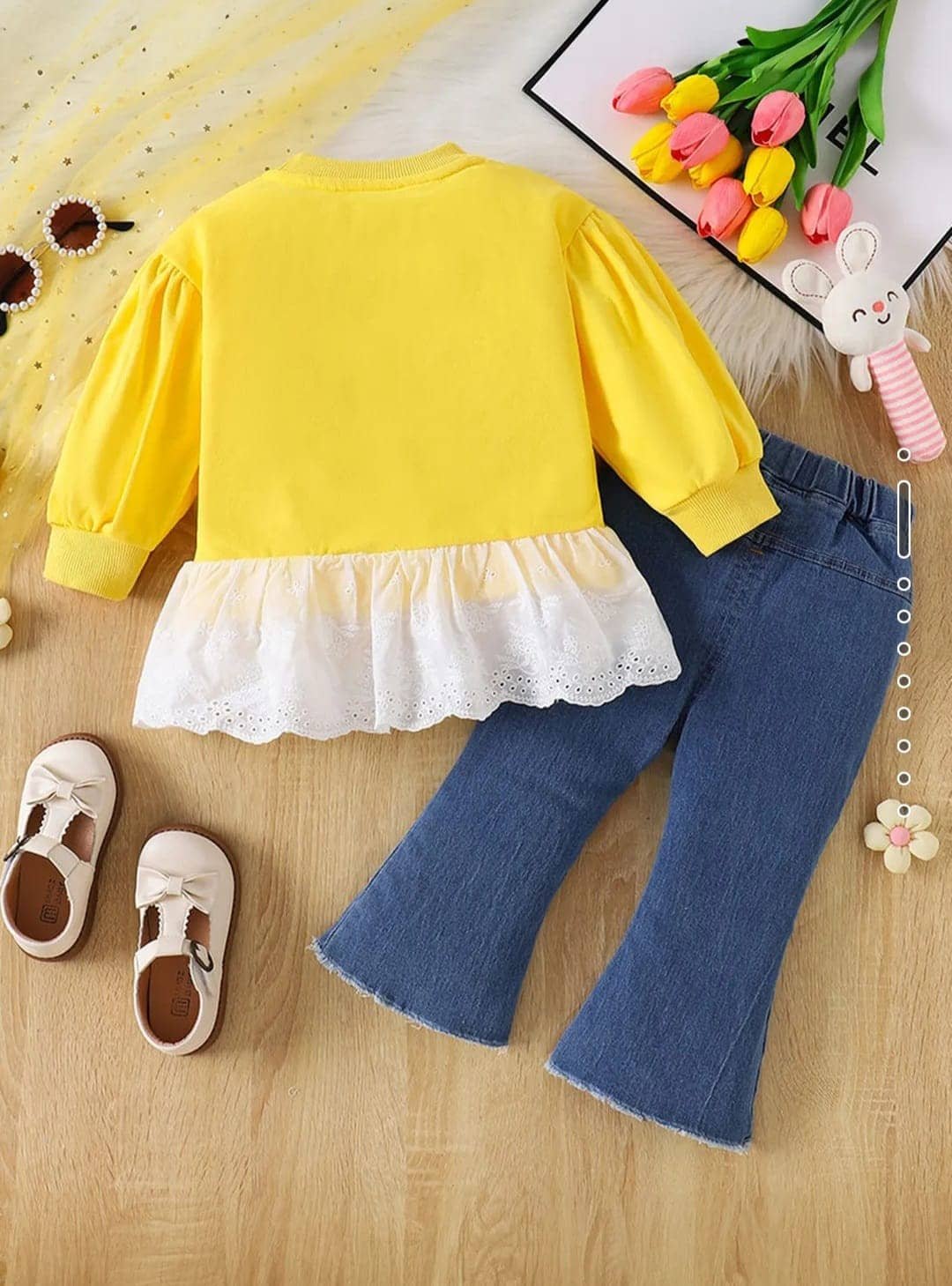 N.Mannat Colletion Baby Girls Cotton Blend T-shirt & Jeans Set ( Yellow & Blue , Pack of 1 ) - Image 2