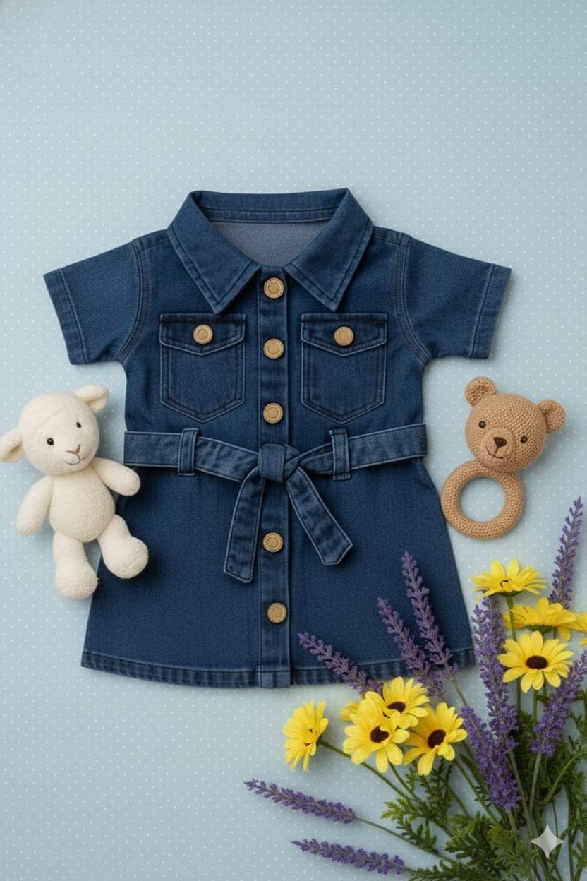 N.Mannat Colletion Baby Girls Denim Frocks & Panty Set ( Blue , Pack of 1 )