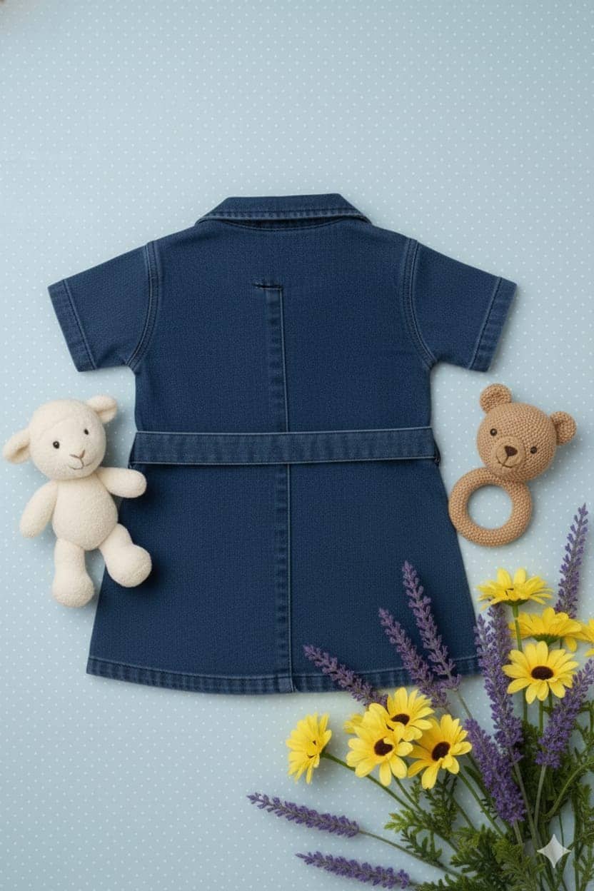 N.Mannat Colletion Baby Girls Denim Frocks & Panty Set ( Blue , Pack of 1 ) - Image 2