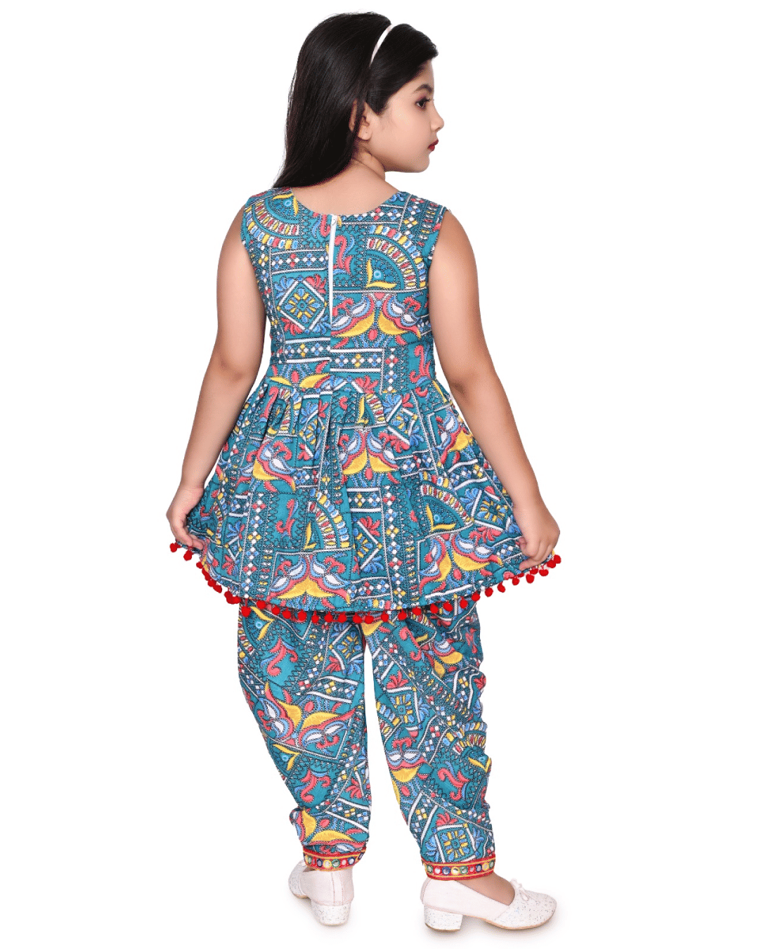 Girls Cotton Blend Kurti with Dhoti ( Pack of 1 , Aqua ) - Image 2