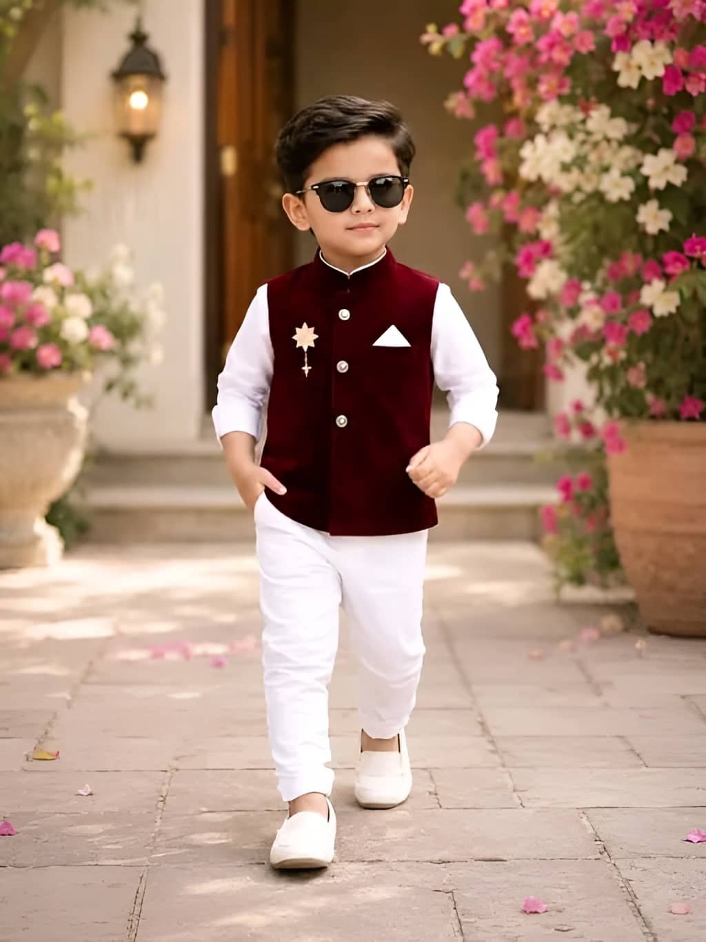 Baby Boys Cotton Blend Maroon Kurta Pyjama Set ( Pack of 1 )