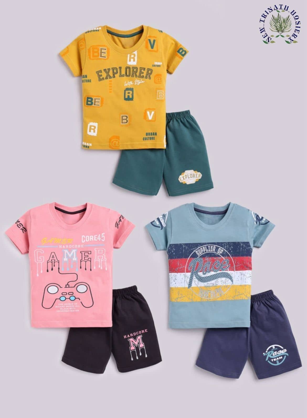 Boys Cotton T-Shirt & Shorts Set ( Multicolor , Pack of 3 )