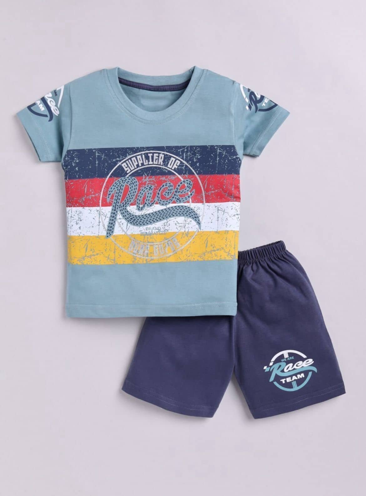 Boys Cotton T-Shirt & Shorts Set ( Multicolor , Pack of 3 ) - Image 3