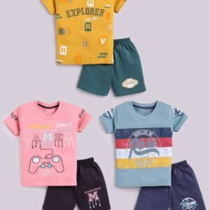 Boys Cotton T-Shirt & Shorts Set ( Multicolor , Pack of 3 )