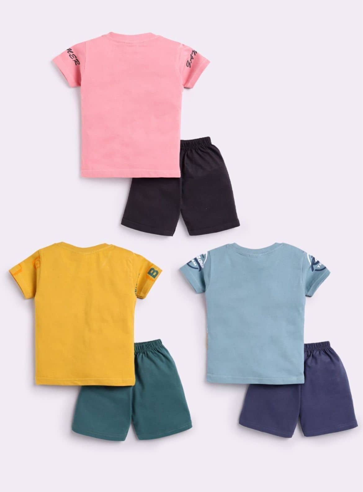 Boys Cotton T-Shirt & Shorts Set ( Multicolor , Pack of 3 ) - Image 2