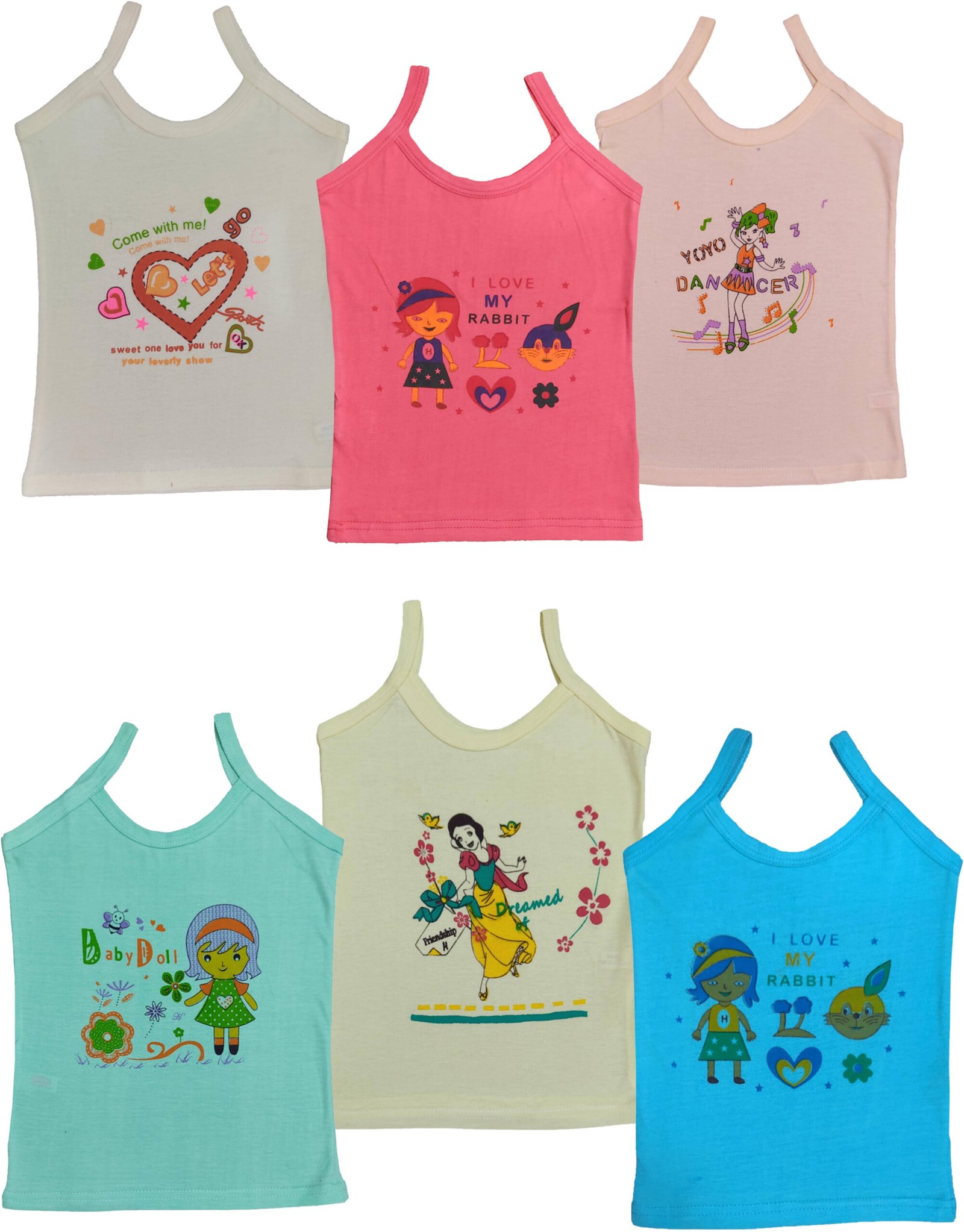 Pack of 6 Baby Girls Cotton Camisoles ( Multicolor )