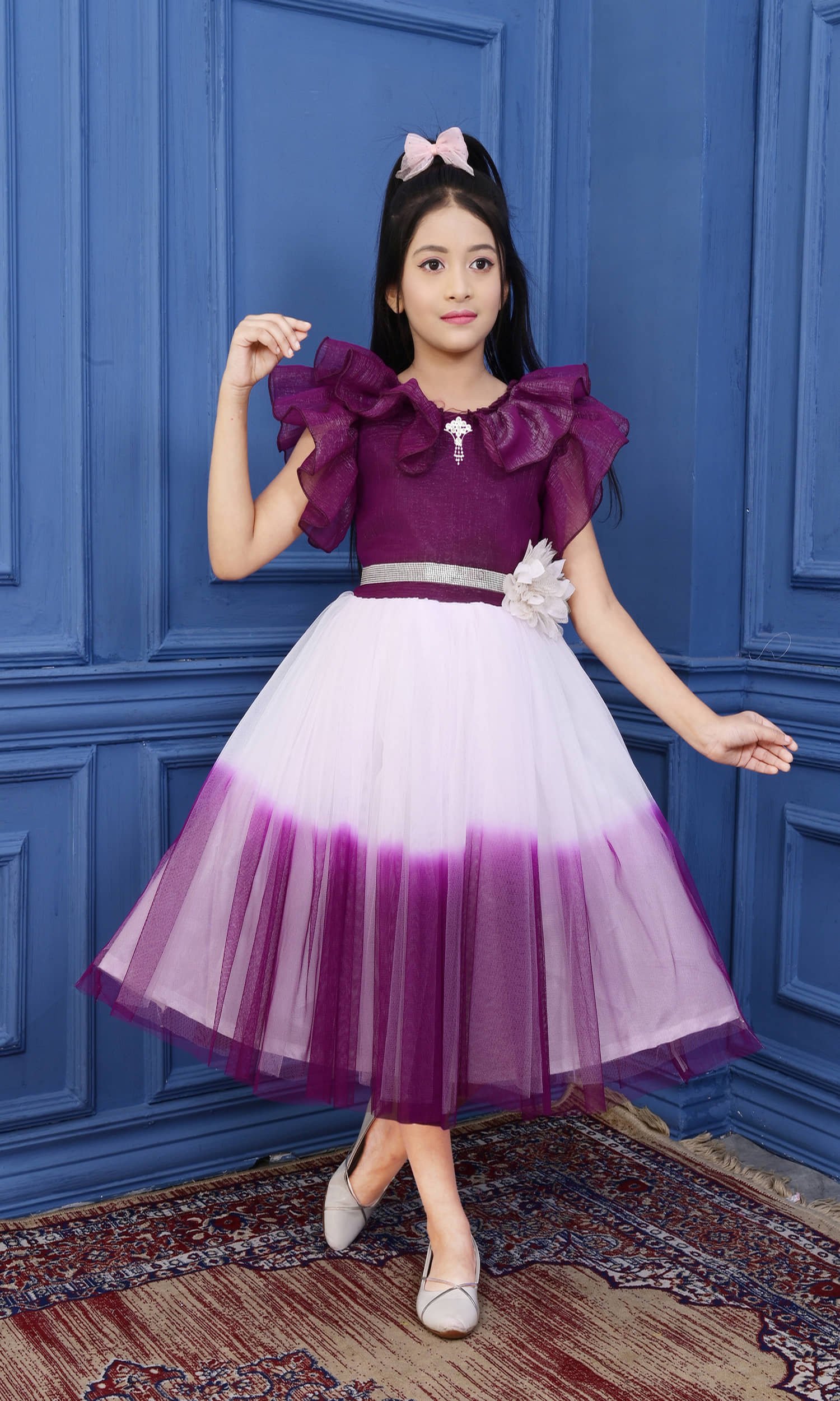 Cotton Blend Frock For Girls ( Pack of 1 , Purple )