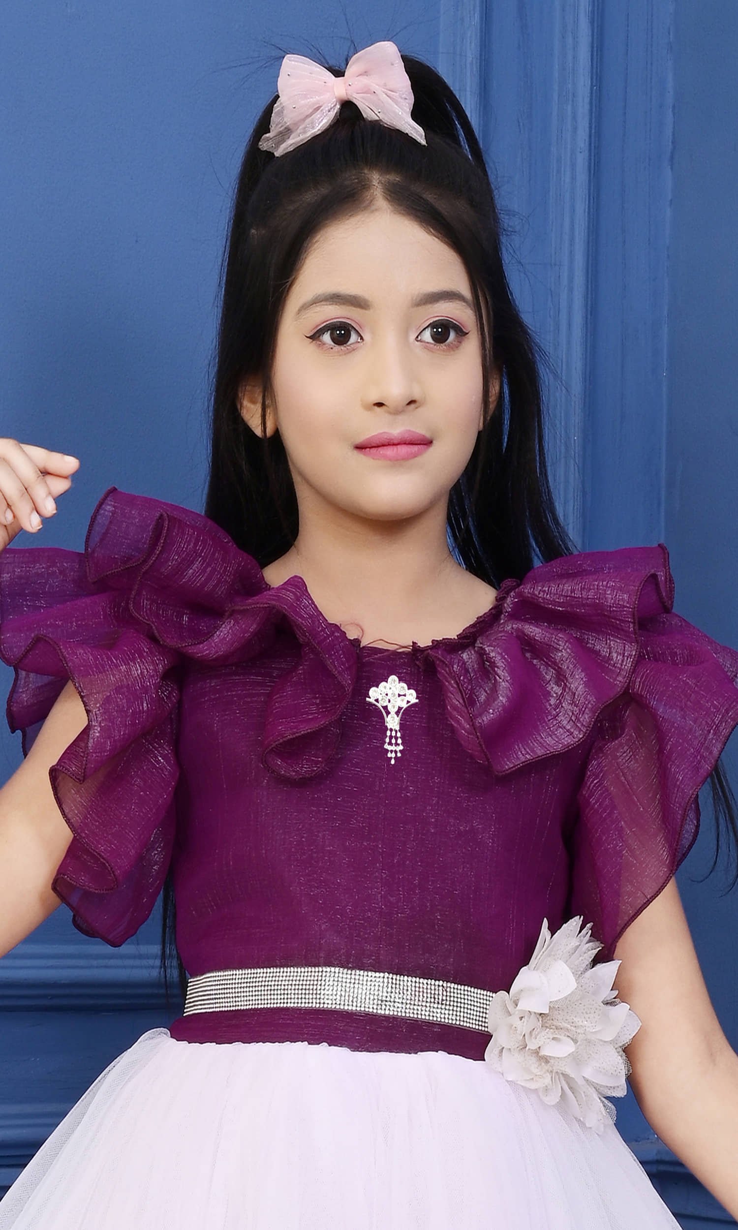 Cotton Blend Frock For Girls ( Pack of 1 , Purple ) - Image 3