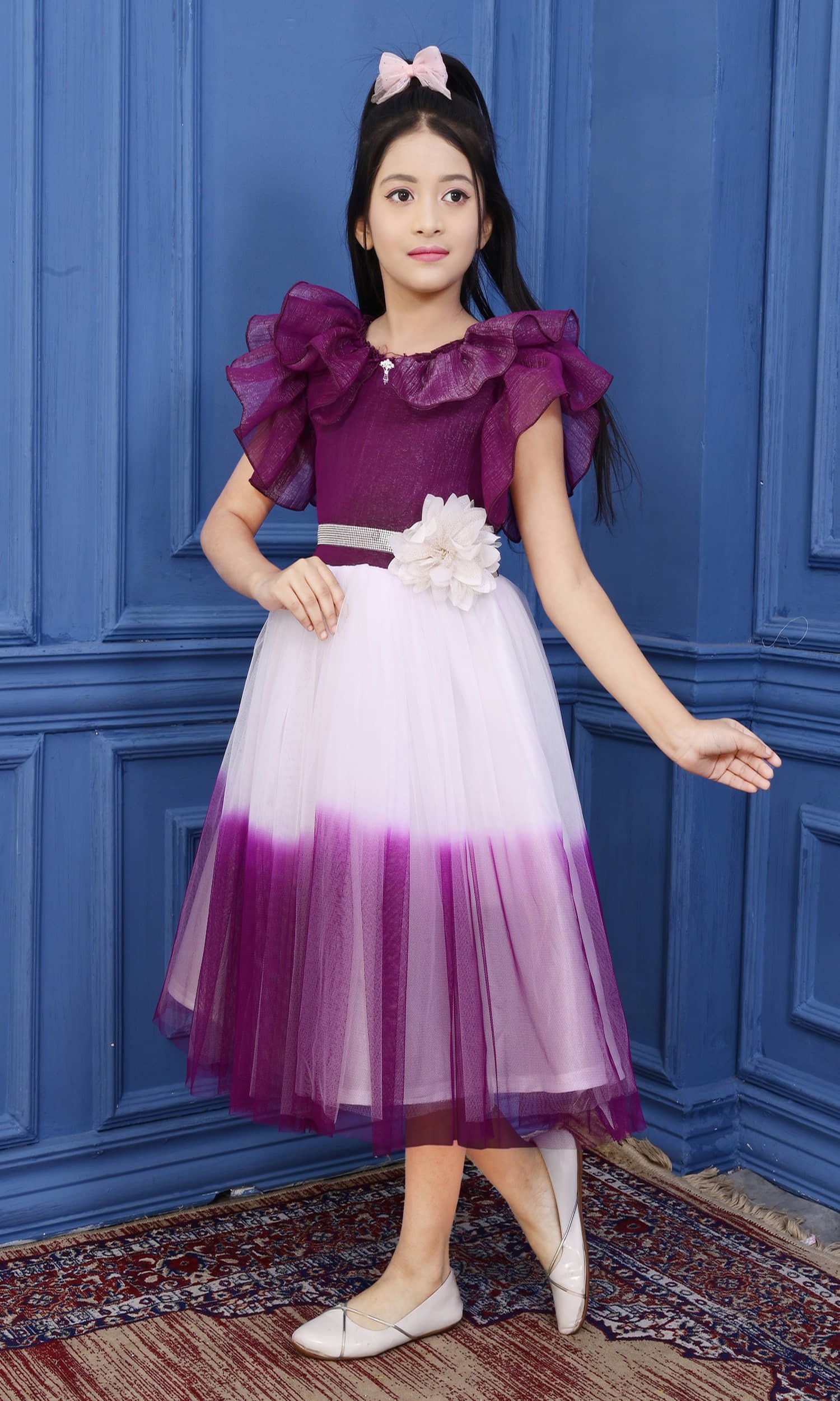 Cotton Blend Frock For Girls ( Pack of 1 , Purple ) - Image 4