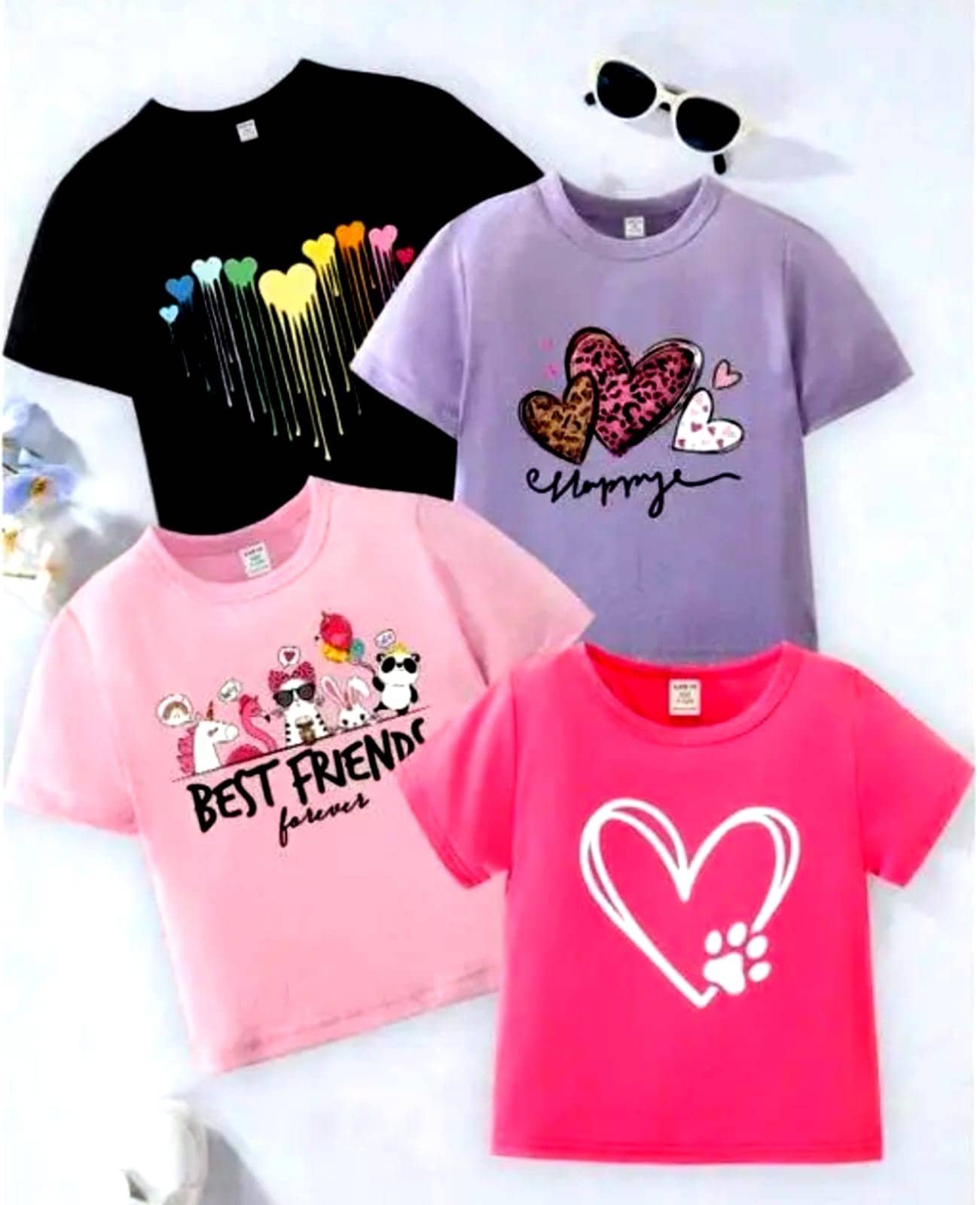 Pack of 4 Girls Cotton T-Shirt ( Multicolor )