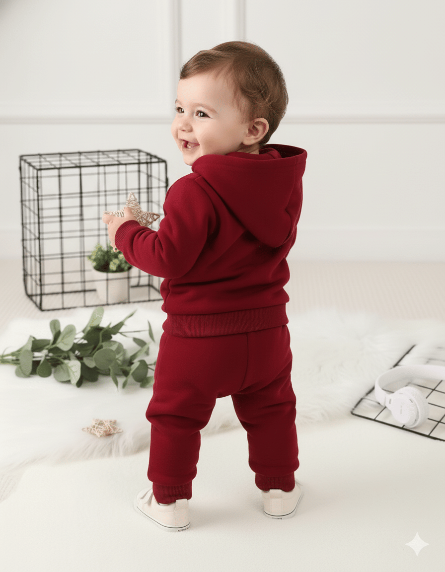 Pack of 1 Baby Boys Cotton Sweatshirt & Trackpant Set ( Maroon ) - Image 2