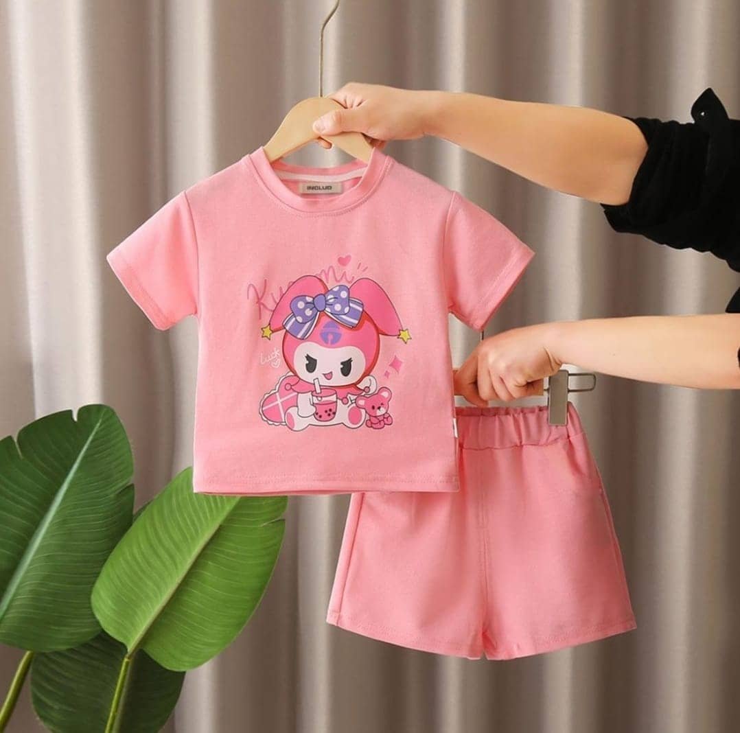 Pack of 1 Baby Girls 100% Cotton T-shirt & Shorts ( Pink )