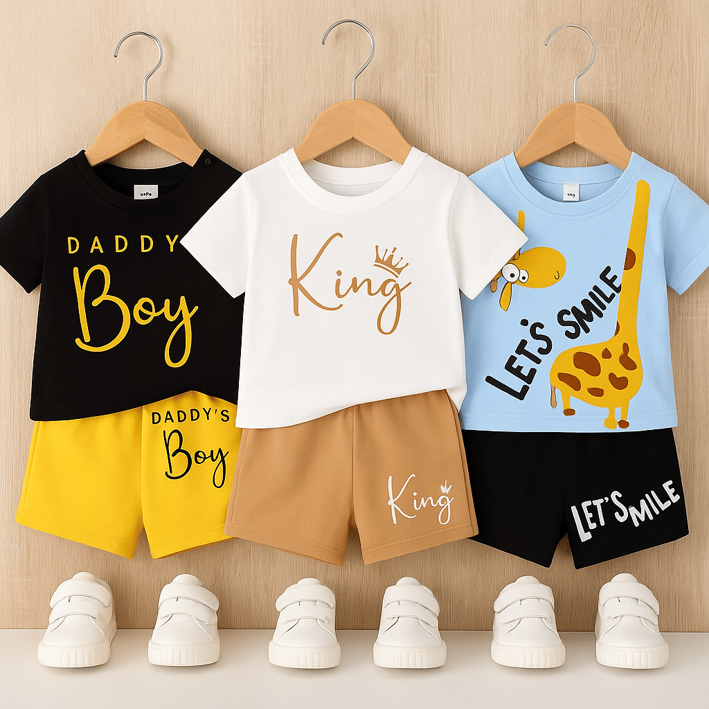 Pack of 3 Baby Boys Hosiery T-Shirt & Shorts Set ( Black )