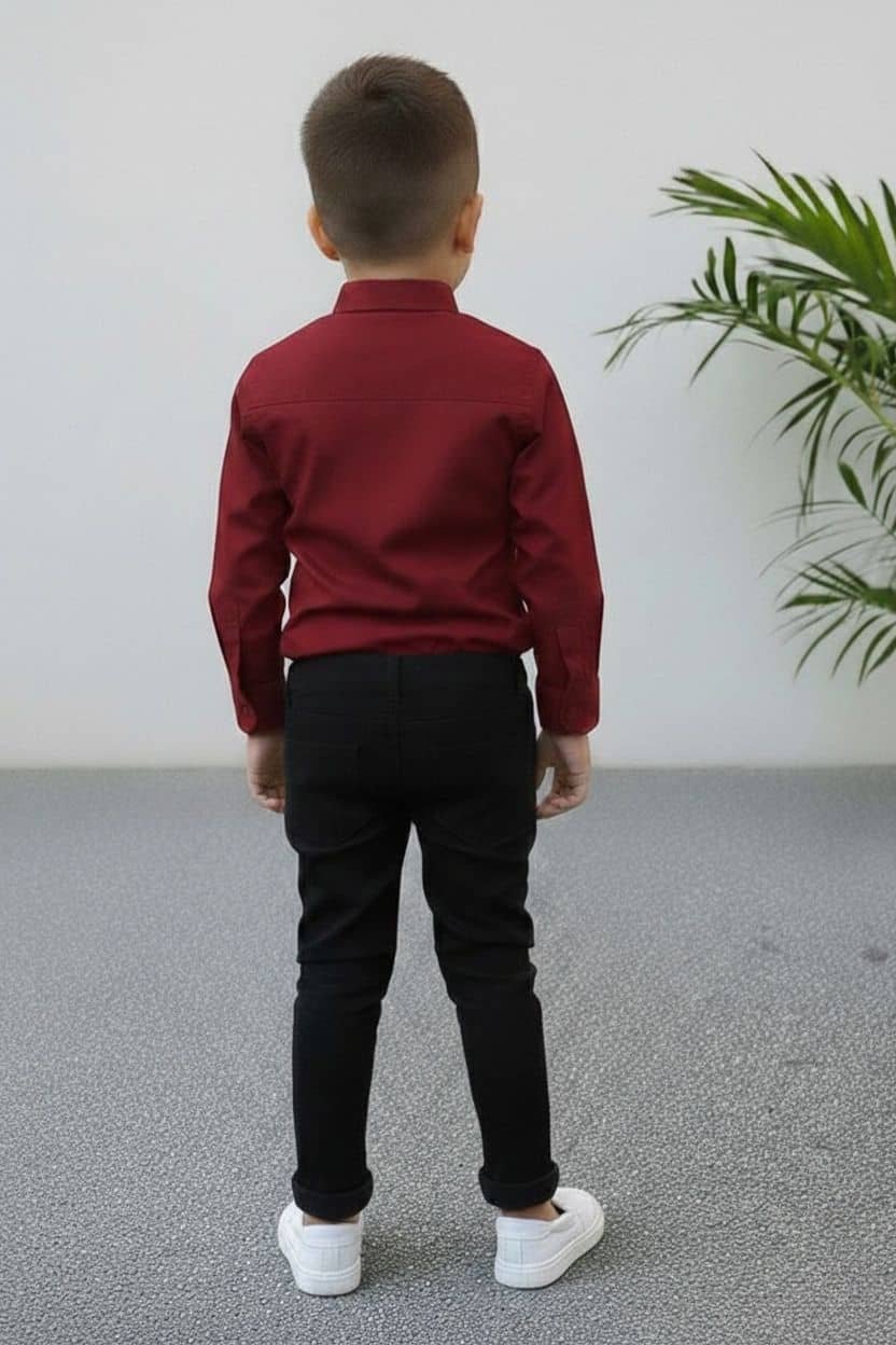 Nelkar Boys Cotton Shirt & Pants Set ( Maroon , Pack of 1 ) - Image 2