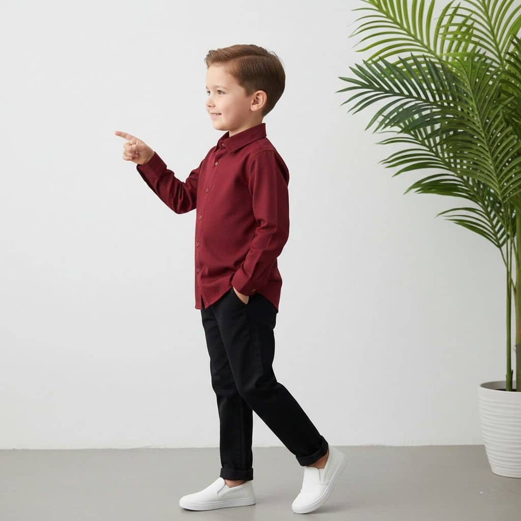 Nelkar Boys Cotton Shirt & Pants Set ( Maroon , Pack of 1 ) - Image 3