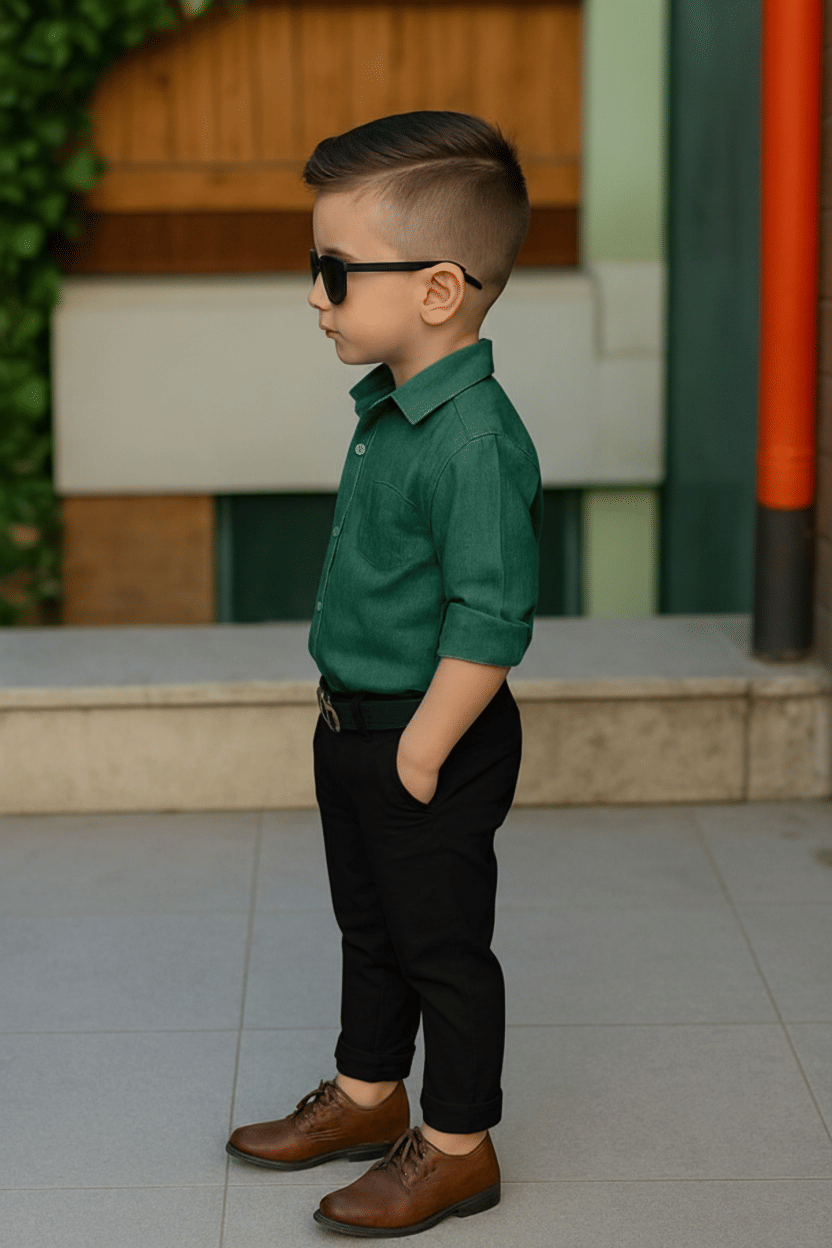 Nelkar Boys Cotton Shirt & Pants Set ( Green , Pack of 1 ) - Image 3