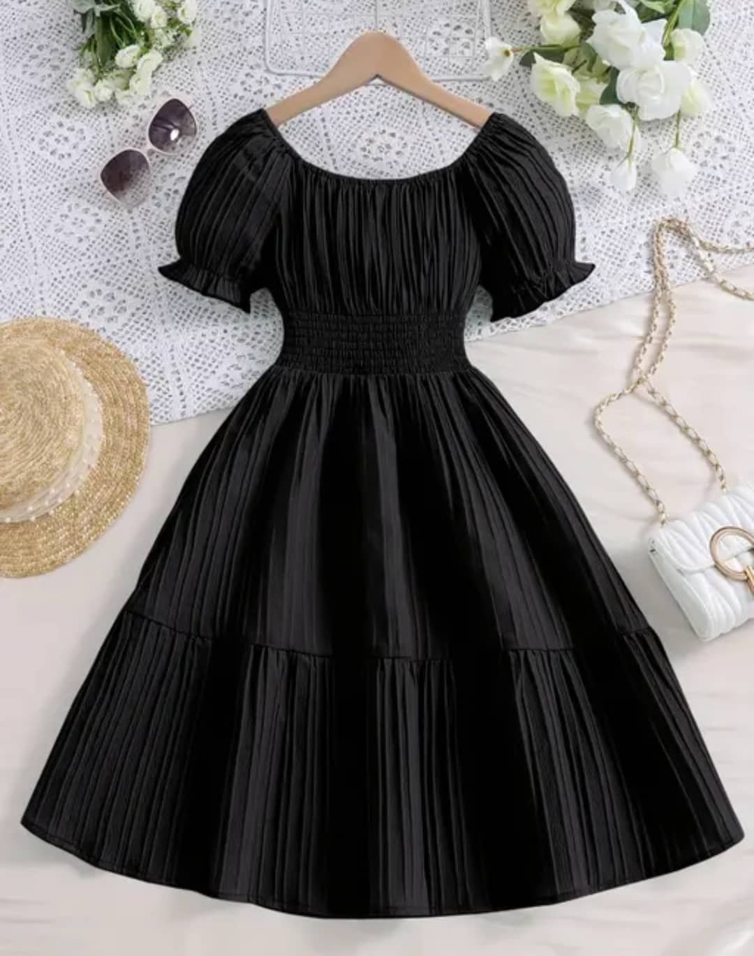 New Polo Cotton Blend Dress For Girls ( Pack of 1 , Black )