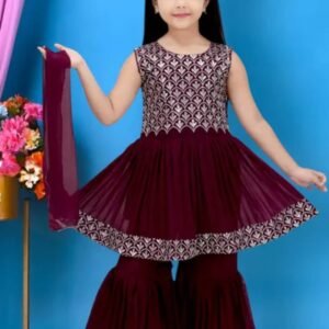 New Polo Girls Georgette Kurti with Sharara ( Pack of 1 , Purple )
